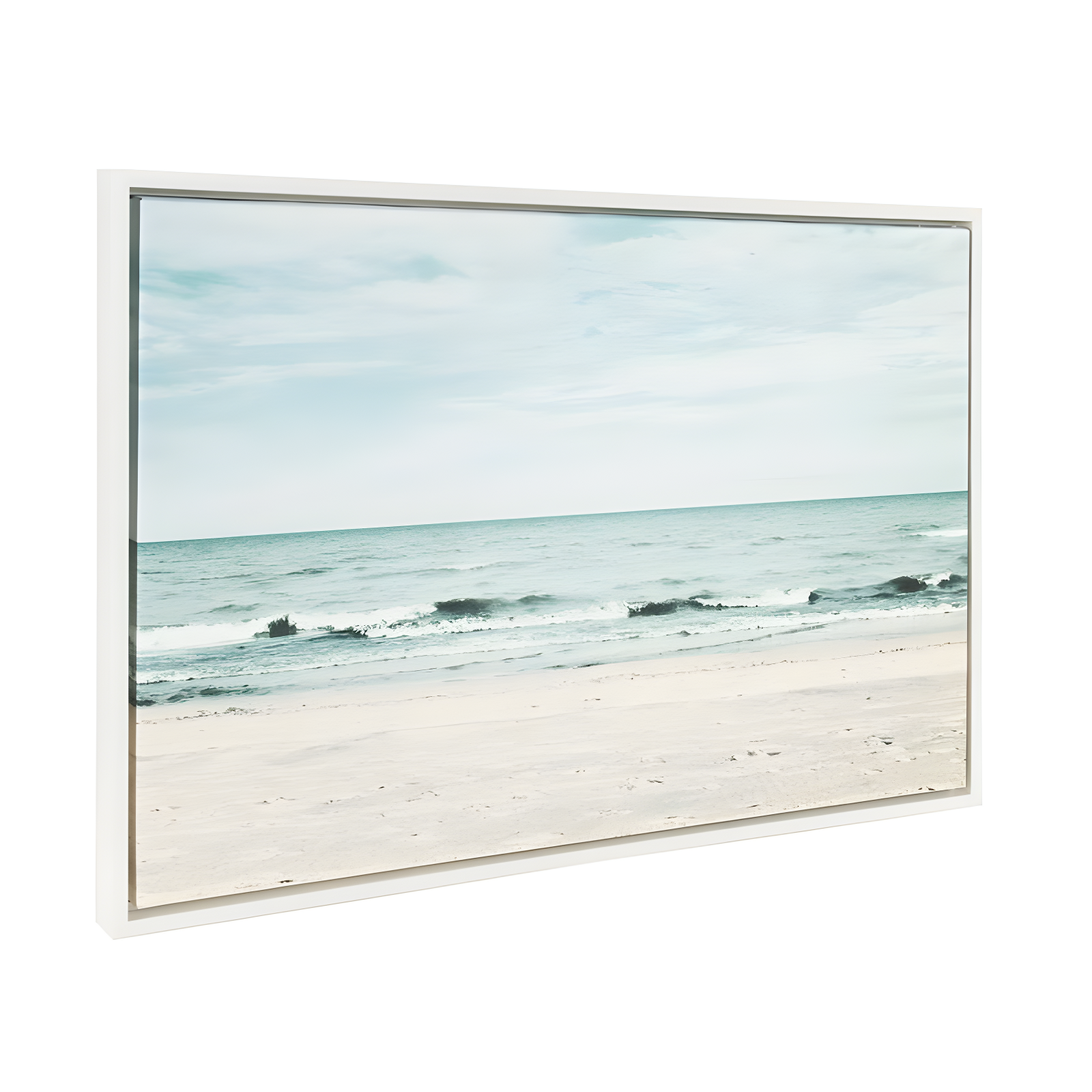 23" x 33" Sylvie Beach 2 Framed Canvas by F2 Images White - Kate and Laurel: Modern Wall Art, Ocean Screen Print, Sawtooth Back Mount