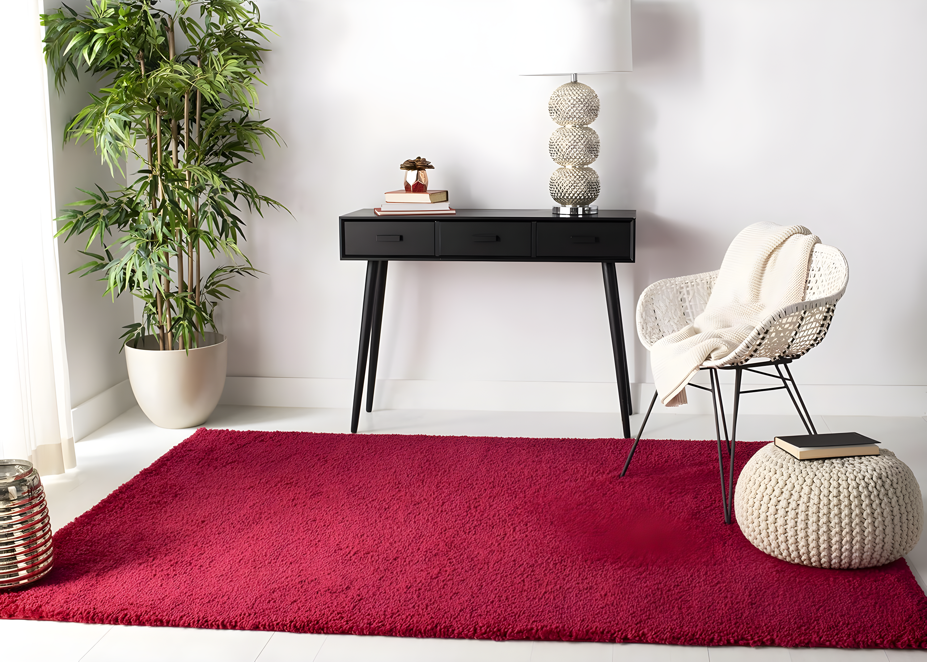 SAFAVIEH August Carlene Solid Plush Shag Area Rug, Red, 10' x 14'