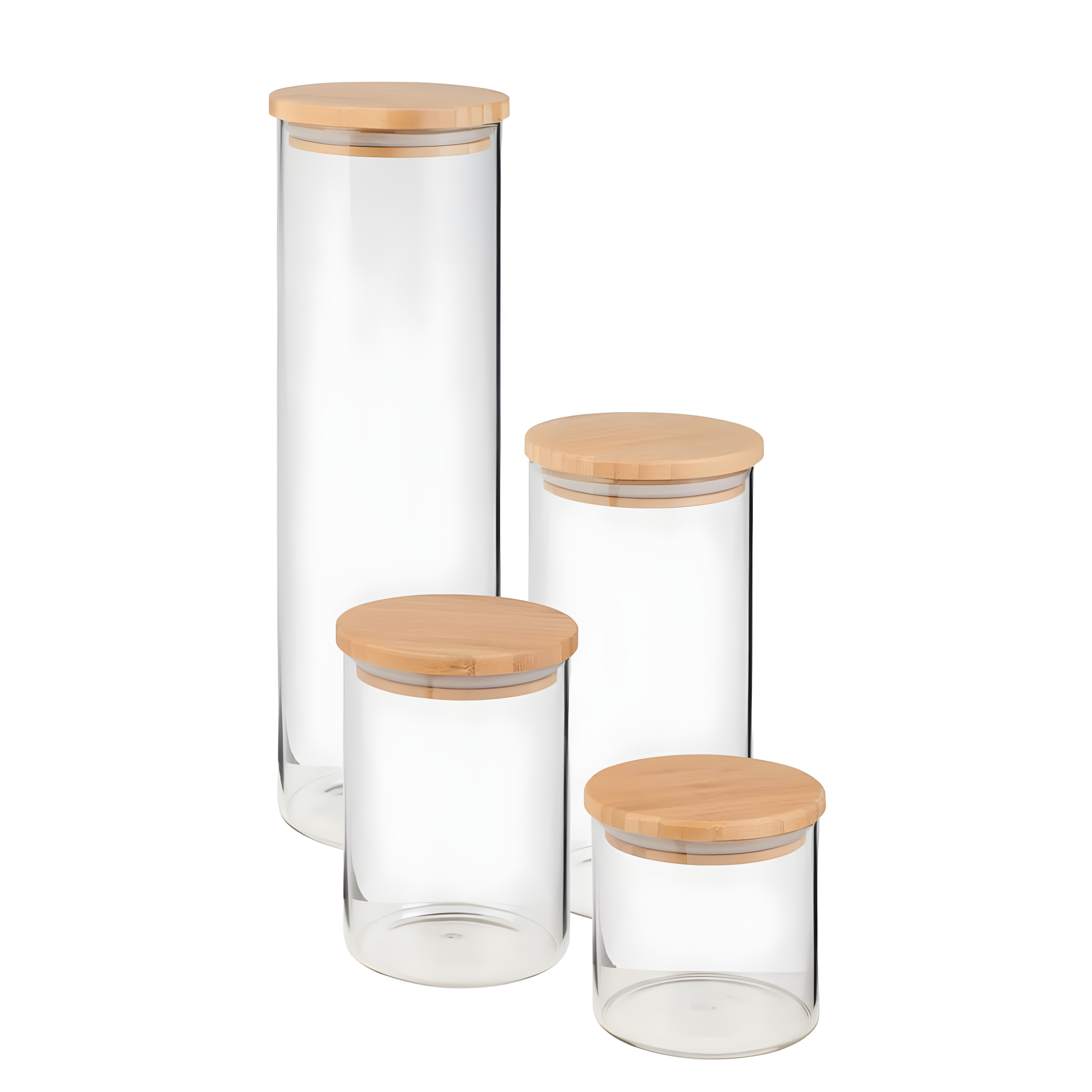 Honey Can Do 4-Piece Glass Jar Storage Set, Bamboo Lids, Natural/Clear