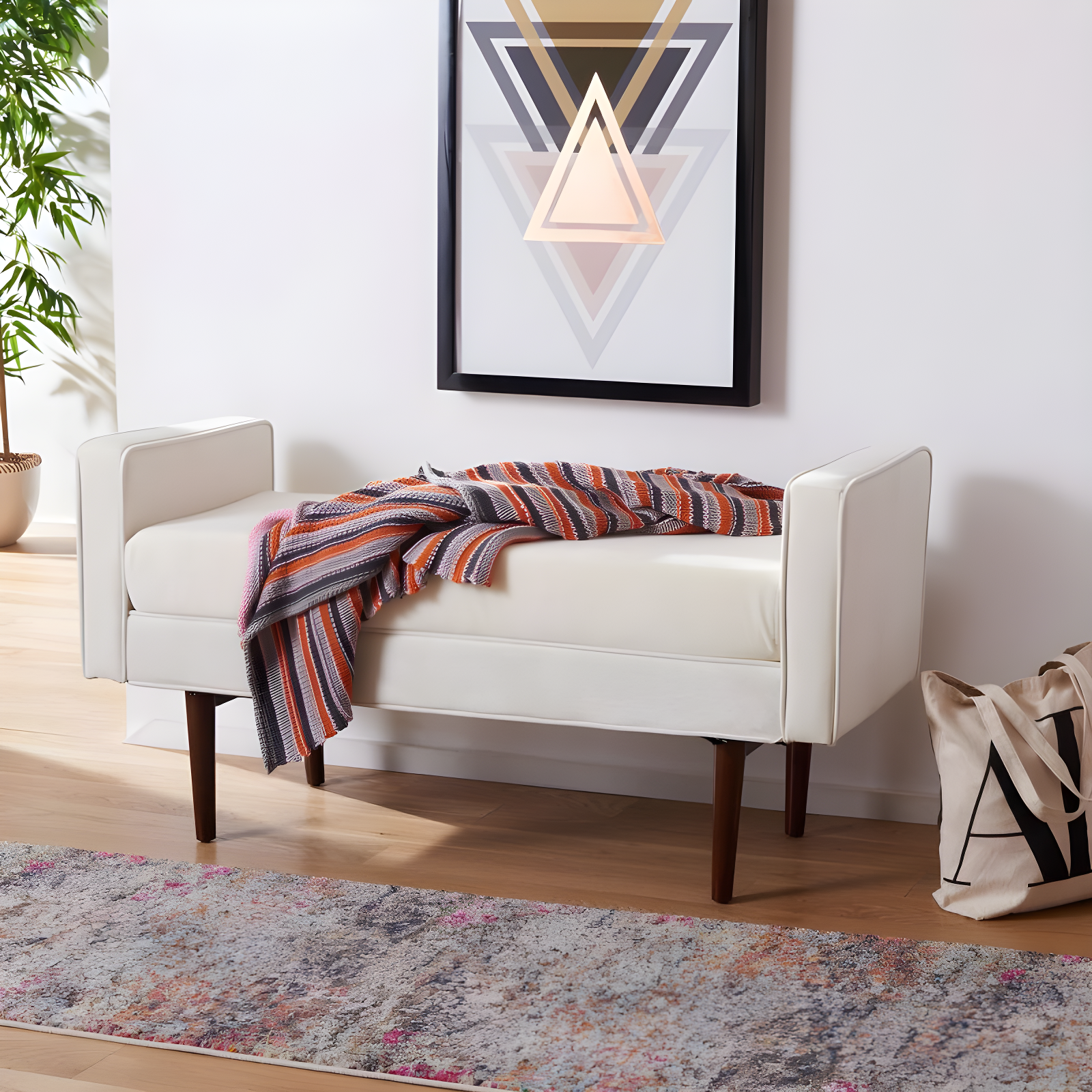 Henri Mid-Century Bench - BCH6303 - Cream/Walnut - Safavieh