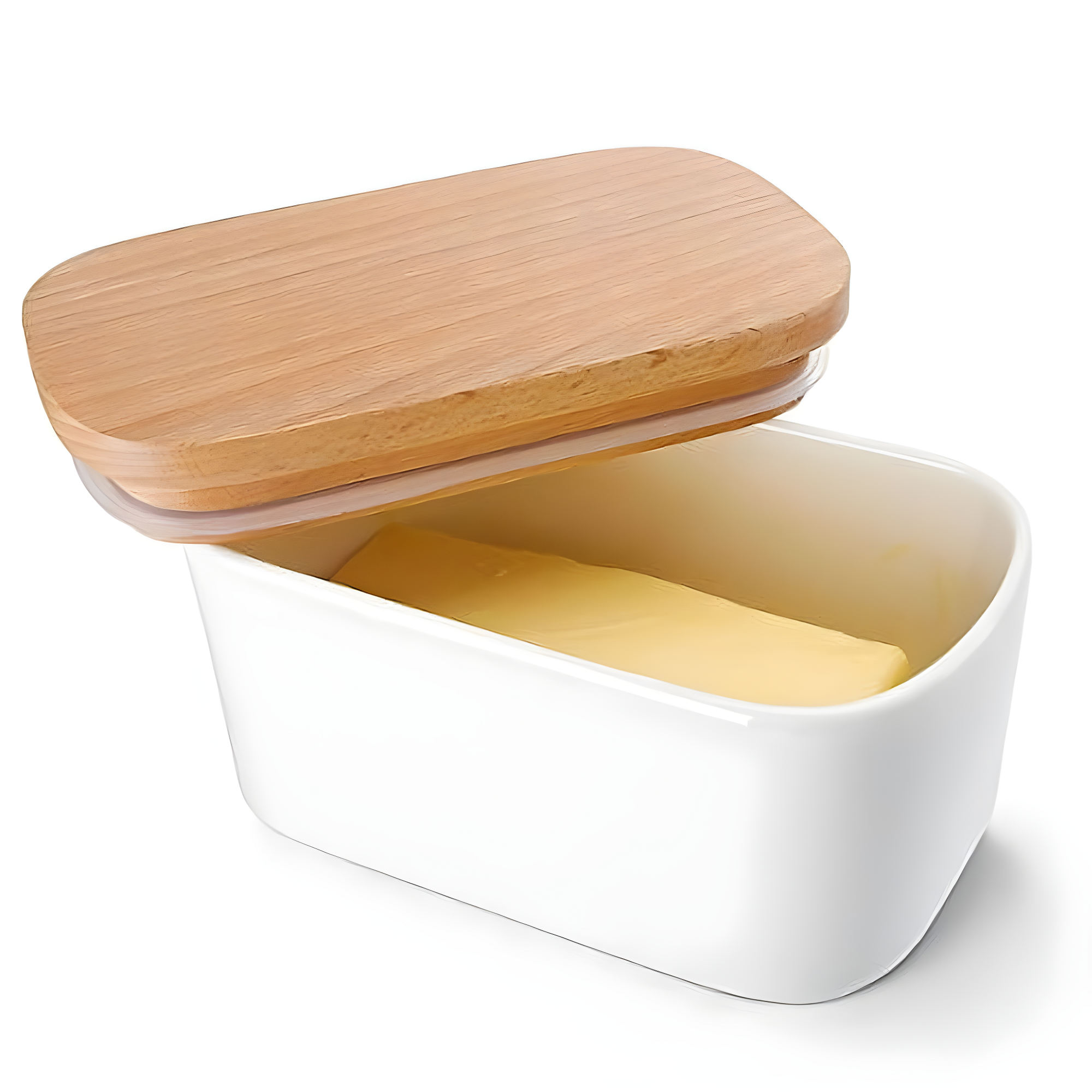 [new and improved] sweese 3151 large butter dish - airtight butter keeper holds up to 2 sticks of butter - porcelain container with beech