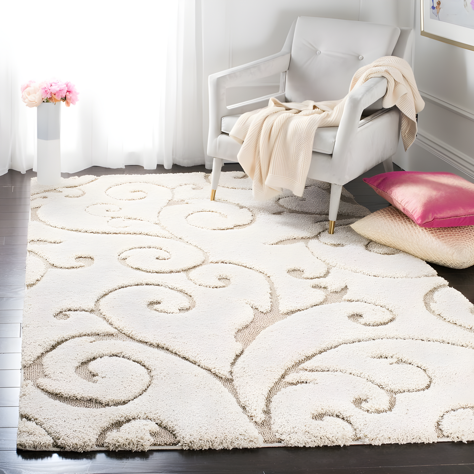 Florida Shag SG455 Power Loomed Indoor Area Rug - Cream/Beige - 4'x6' - Safavieh.