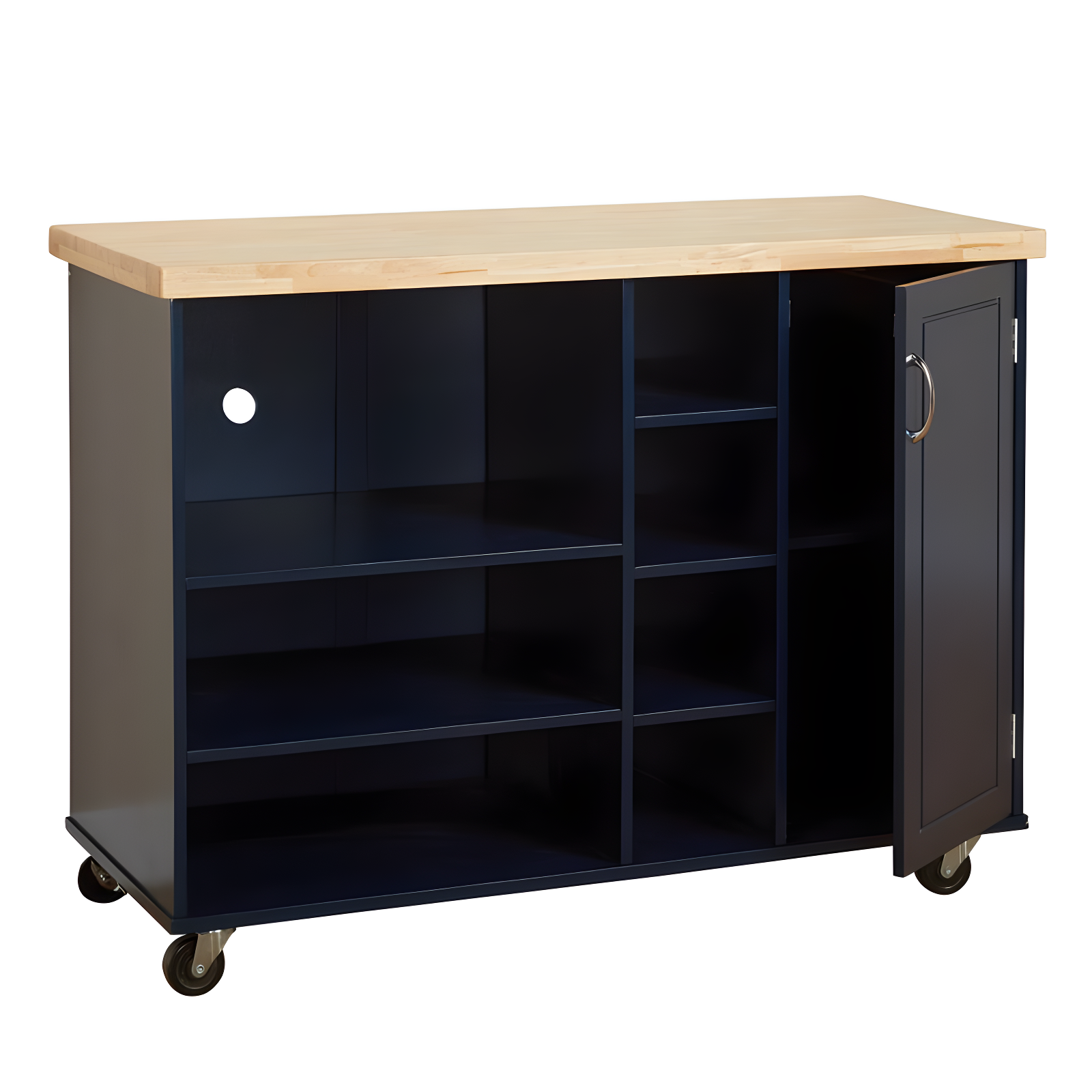 Galvin Microwave Cart Navy - Buylateral: Rubberwood Kitchen Island with Towel Bar & Universal Storage