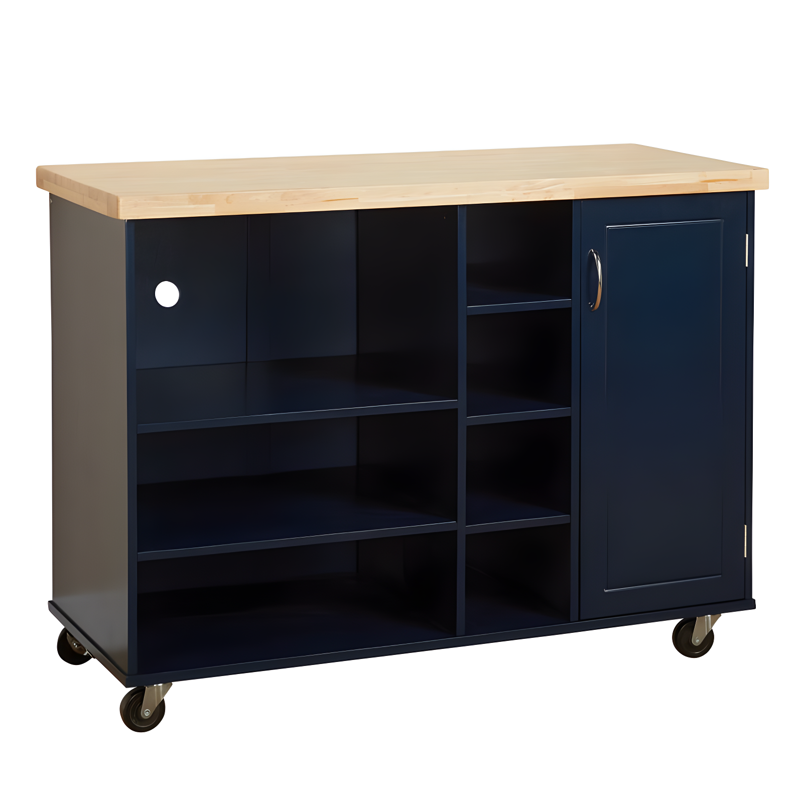 Galvin Microwave Cart Navy - Buylateral: Rubberwood Kitchen Island with Towel Bar & Universal Storage