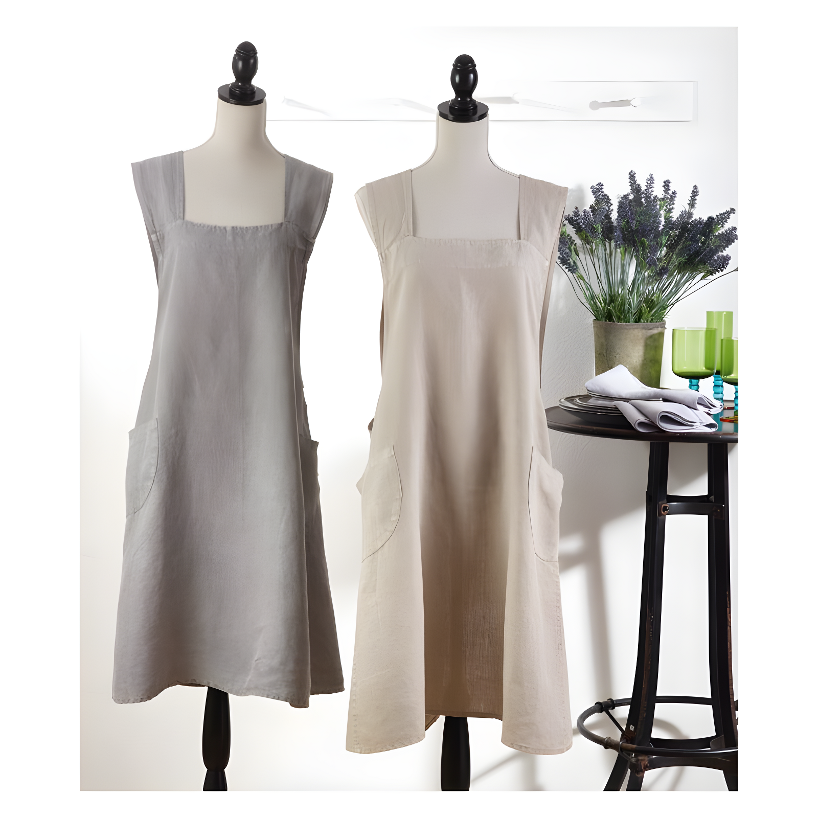 Front Two Pocket Crossback Linen Cooking Apron 35"x28" - Saro Lifestyle: Machine Washable, Kitchen Textile