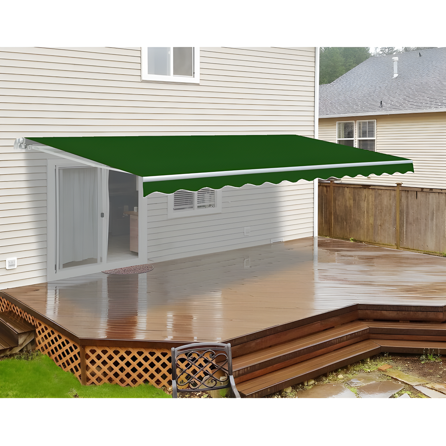 Motorized Retractable White Frame Patio Awning