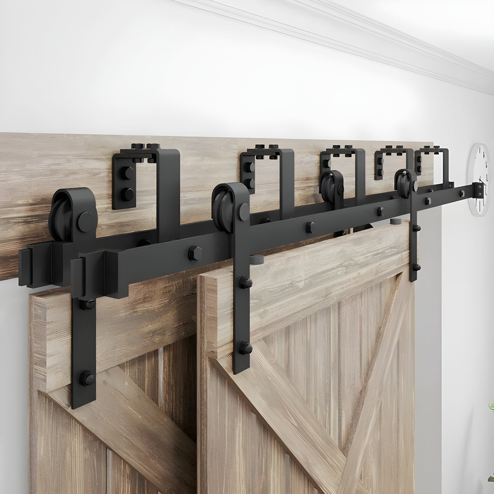 LAZ Sliding Double Bypass Double Door Barn Door Hardware Kit