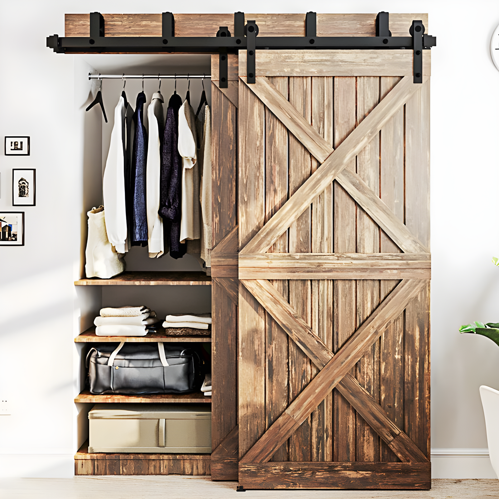 LAZ Sliding Double Bypass Double Door Barn Door Hardware Kit