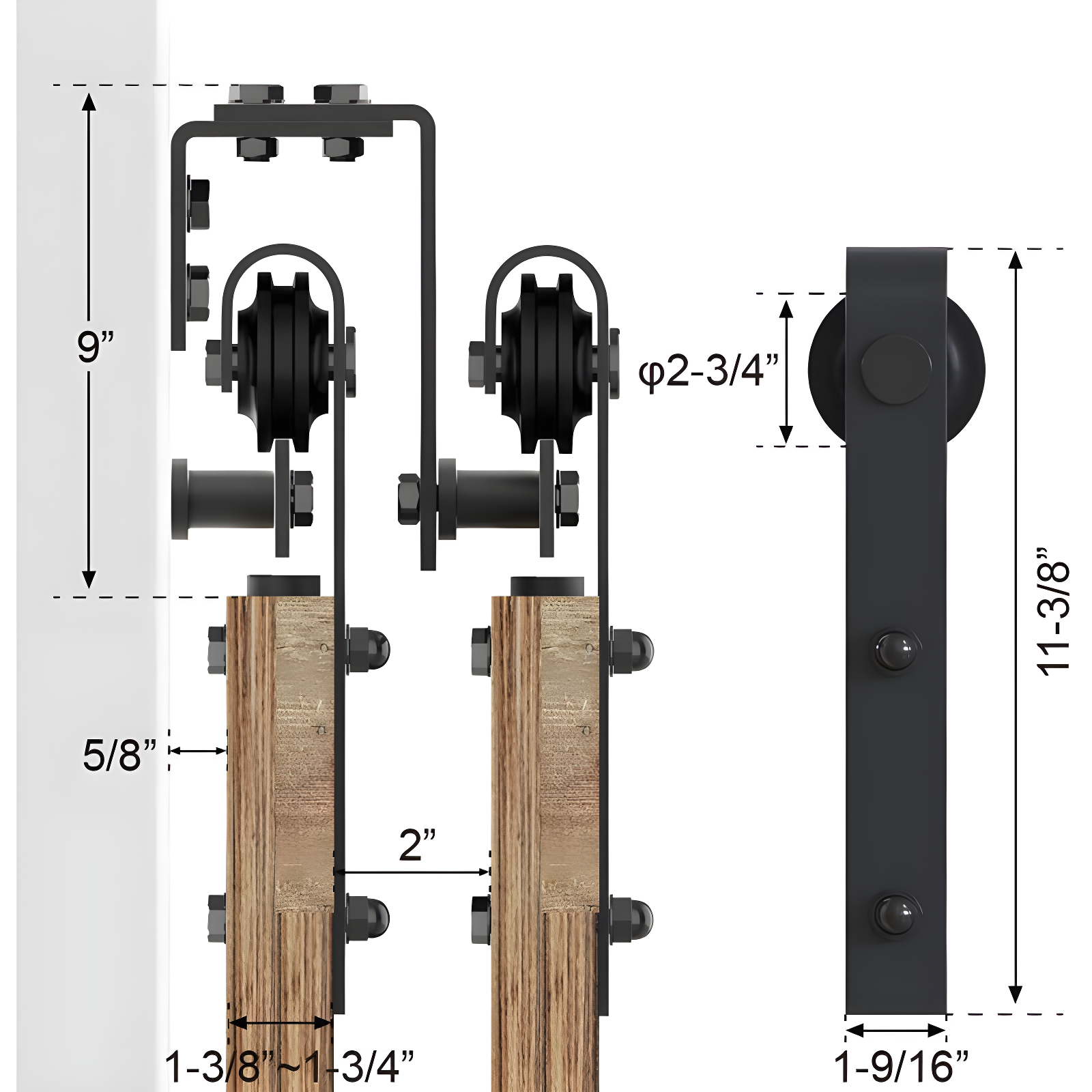 LAZ Sliding Double Bypass Double Door Barn Door Hardware Kit