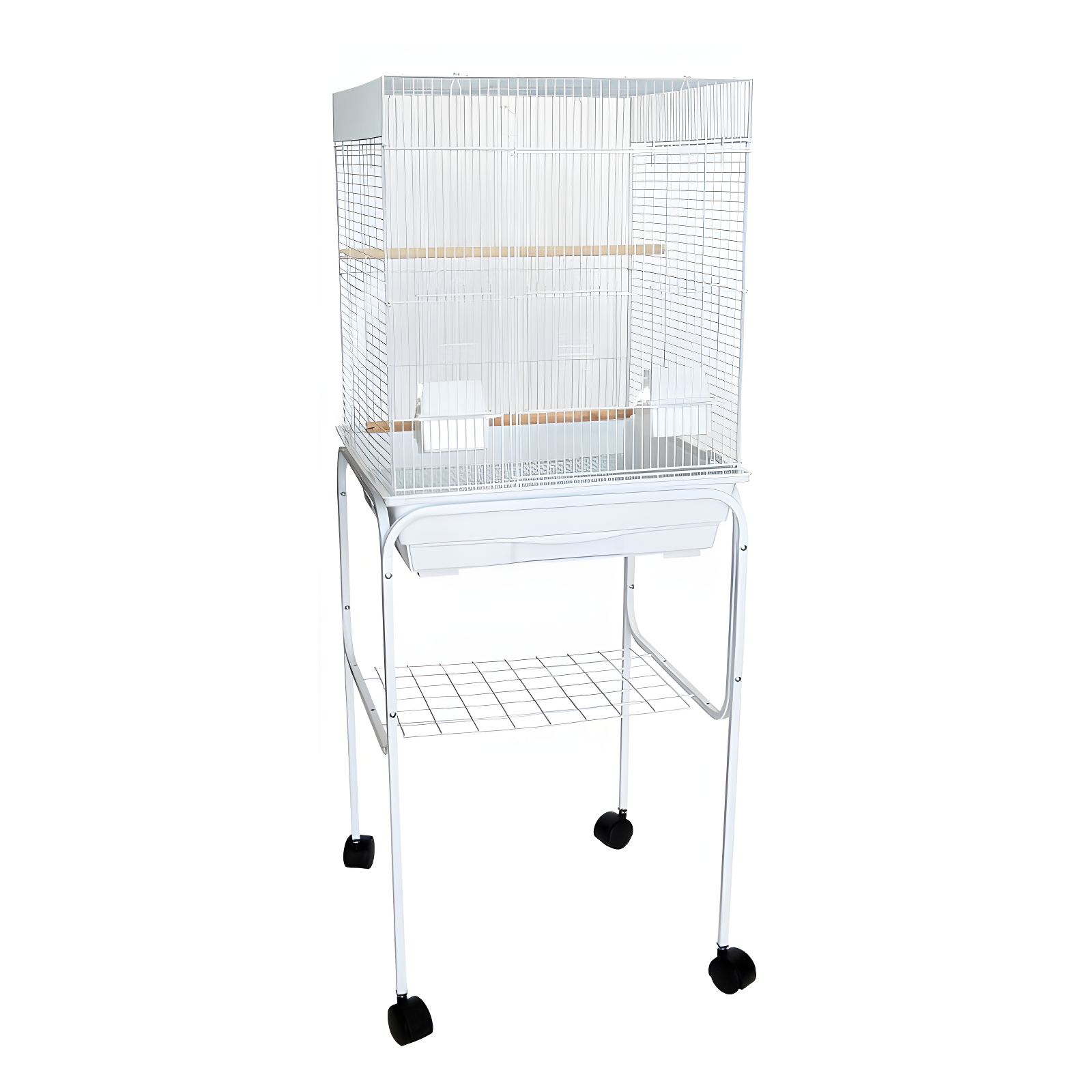 YML 5924 3/8 inches Bar Spacing Flat Top Bird Cage with Stand 18 inches x 18 inches /Small White