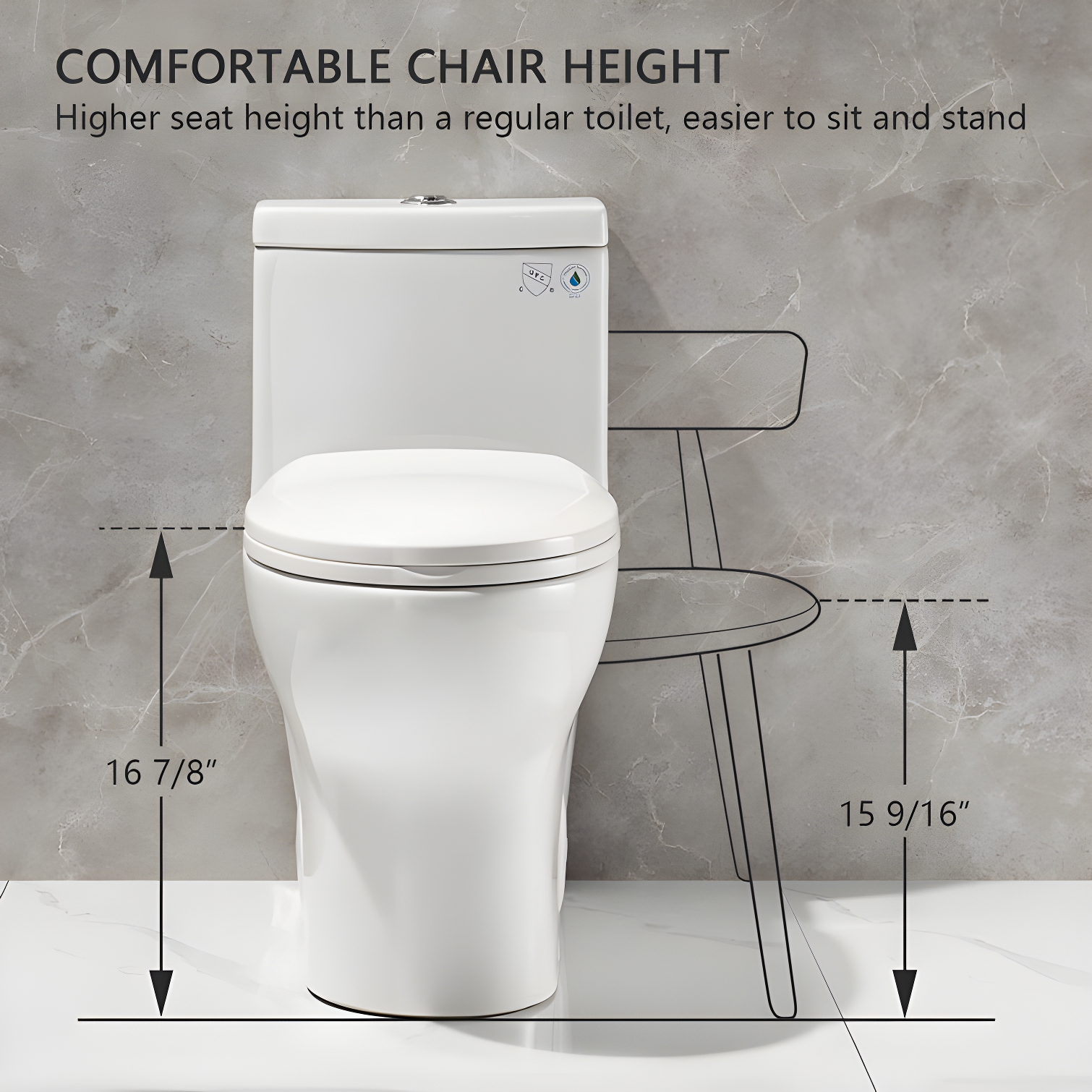 Ally Standard Bathroom Toielt, Modern Toilet with Comfort Chair Height Floor Mounted(Seat Included)