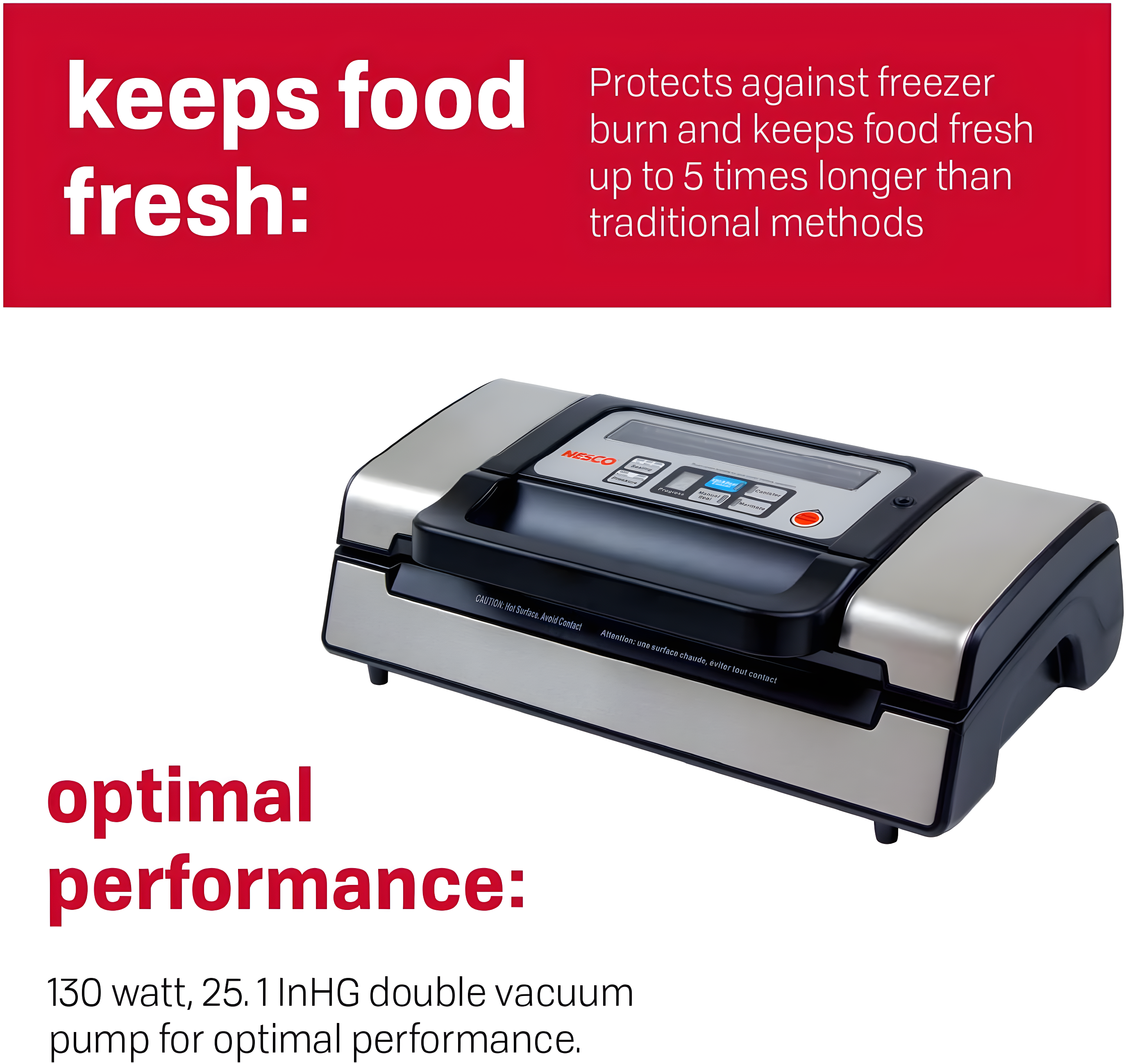 Deluxe Food VS-12 Vacuum Sealer, 130 Watts, Kit with Bags and Viewing Lid, Compact, Silver