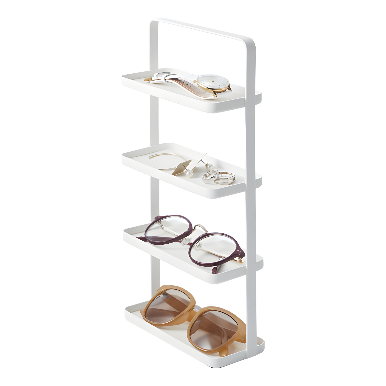 Tower Yamazaki Home 4-Tier Accessory Tray, Jewelry Holder & Storage Organizer, Steel, Handle