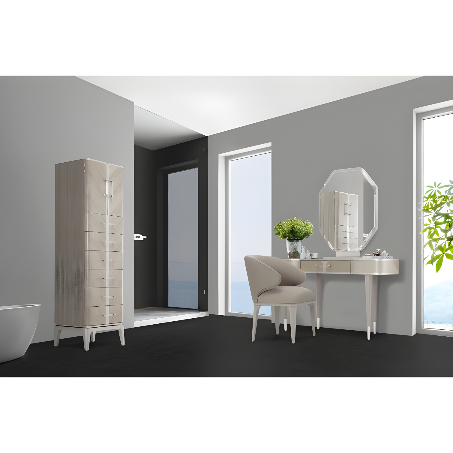 Lanterna Vanity, Mirror and Chair Set