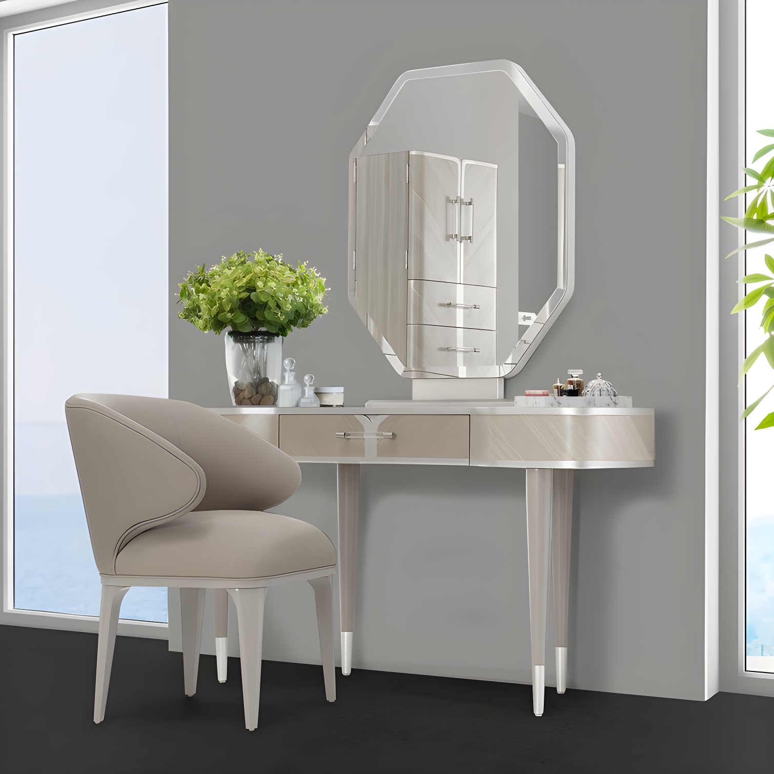 Lanterna Vanity, Mirror and Chair Set