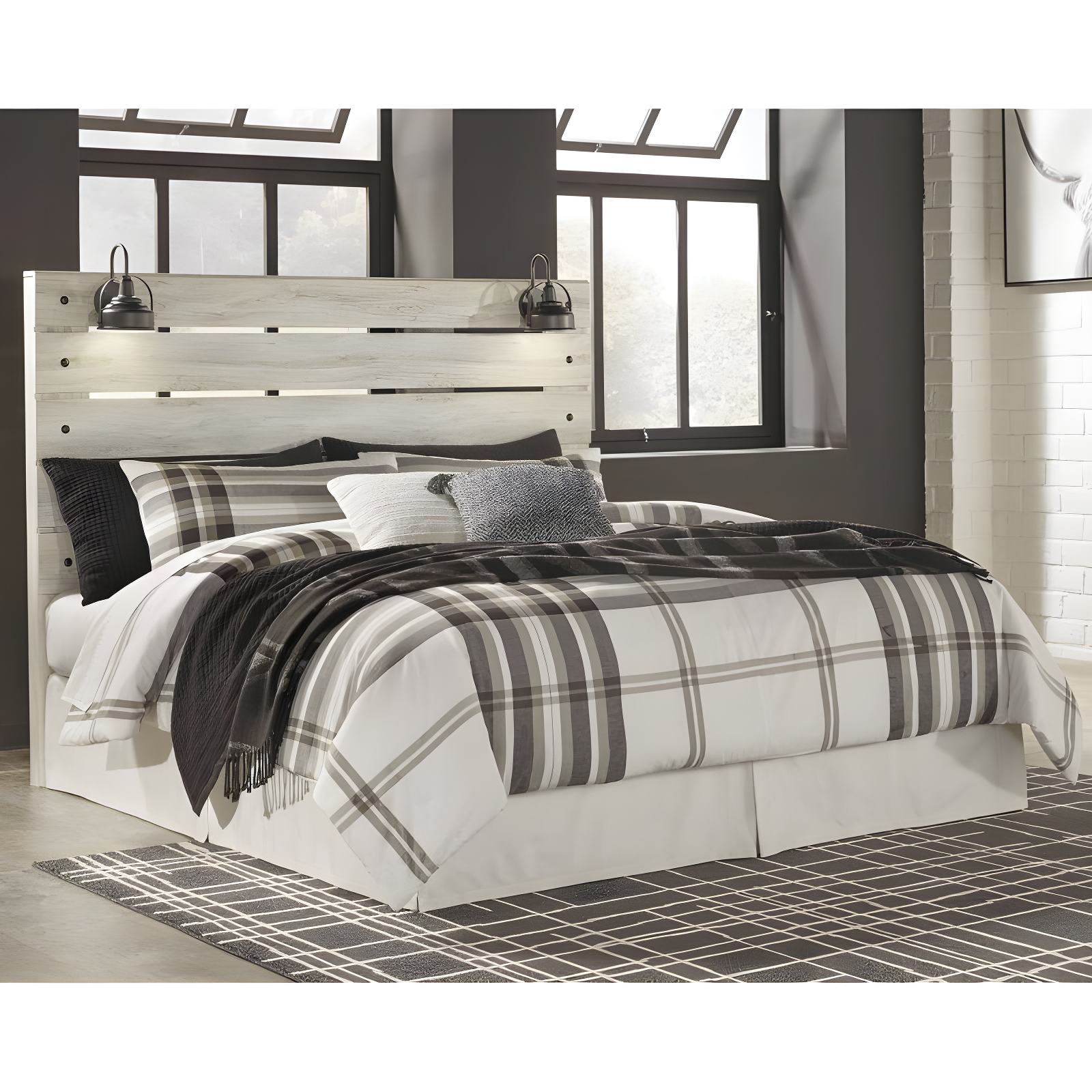 Signature Design by Ashley King Cambeck Panel Headboard White: Traditional Style, Laminated Finish, USB Port
