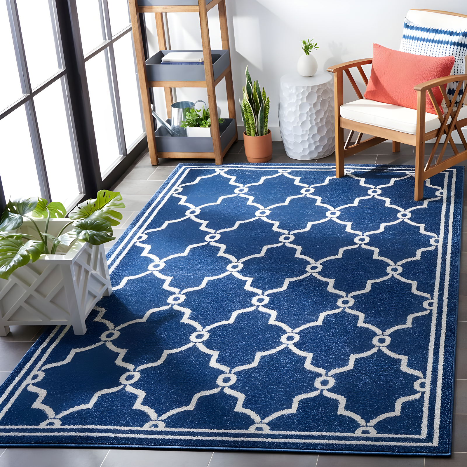 Amherst AMT414 Power Loomed Indoor Area Rug - Navy/Beige - 9'x12' - Safavieh