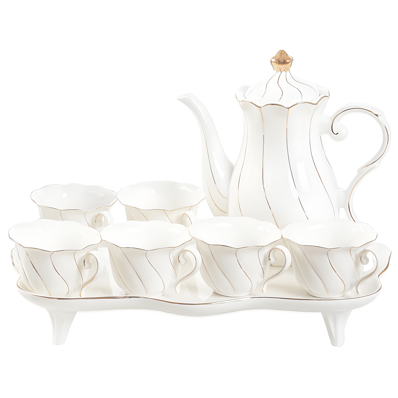 Red Barrel Studio® 14 Pcs Tea Set For 6 With Tea Tray & Spoons, Luxury British Style Tea/Coffee Cup Set With Golden Trim, Beautiful Porcelain Tea Set For Living Room Decor, Tea Party Set, Gift Package - White