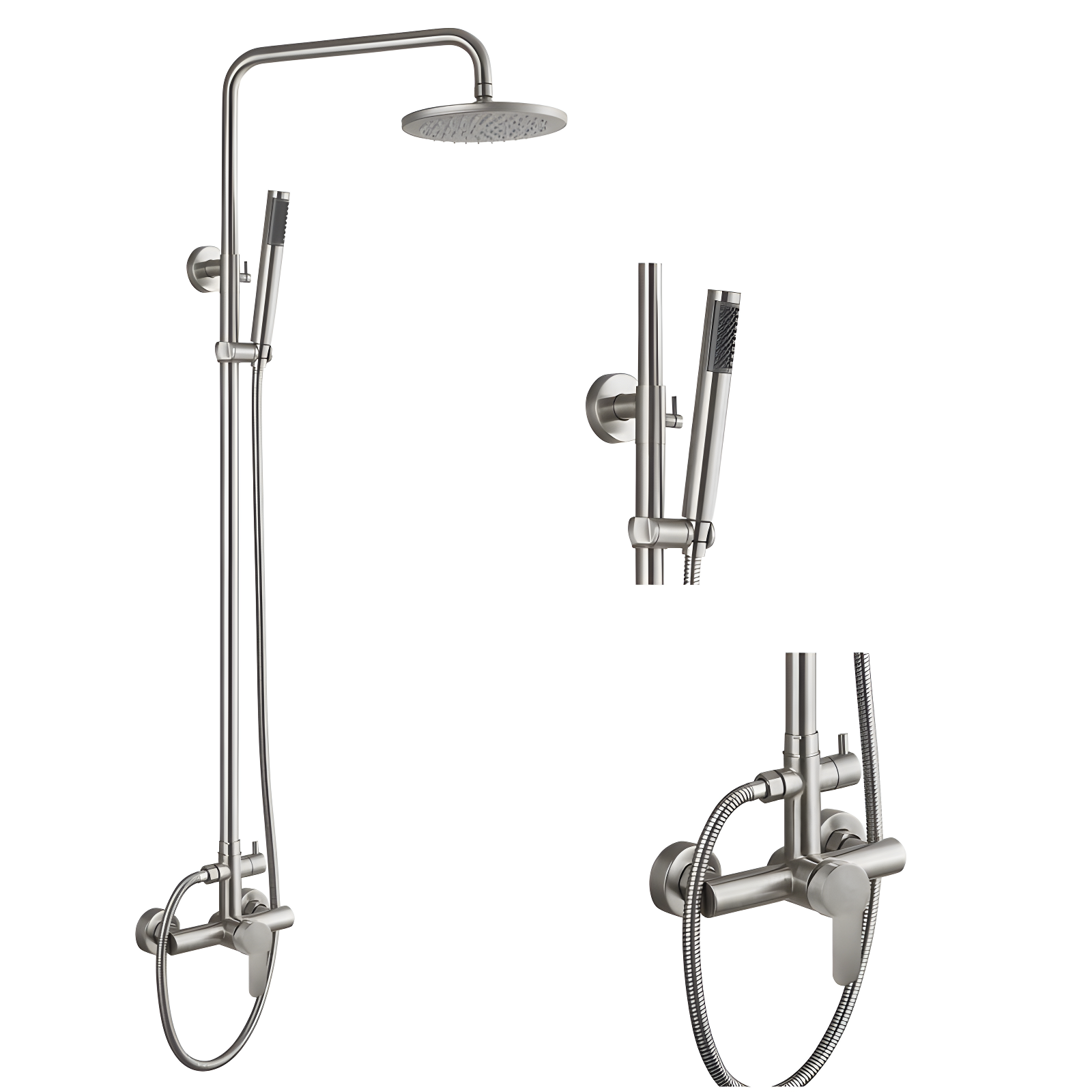 Liria Wall Mount Brushed Stainless Steel Dual Function Outdoor Shower