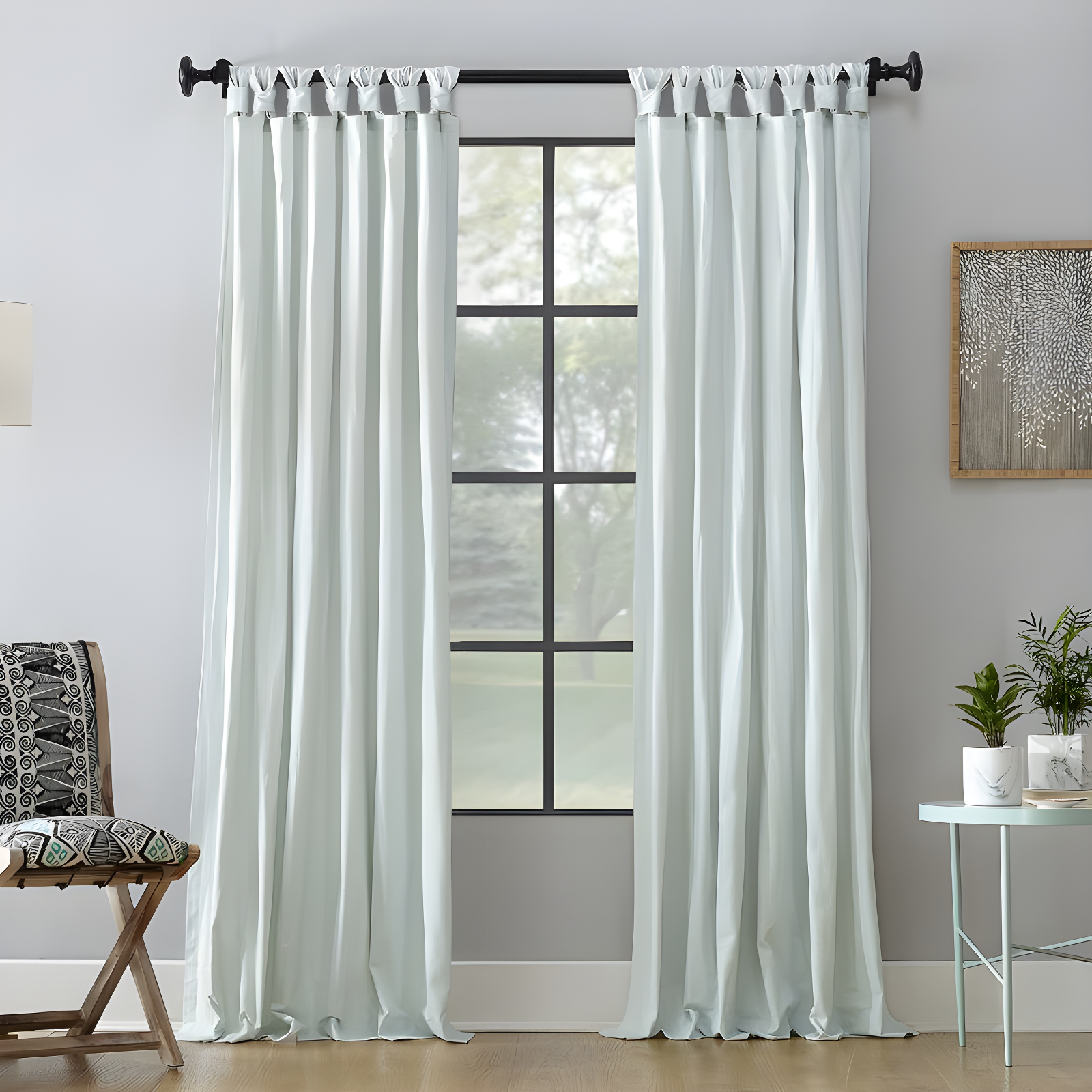 52"x95" Archaeo Light Filtering Washed Cotton Twist Tab Curtain Panel Green: Modern Window Treatment, Indoor Use