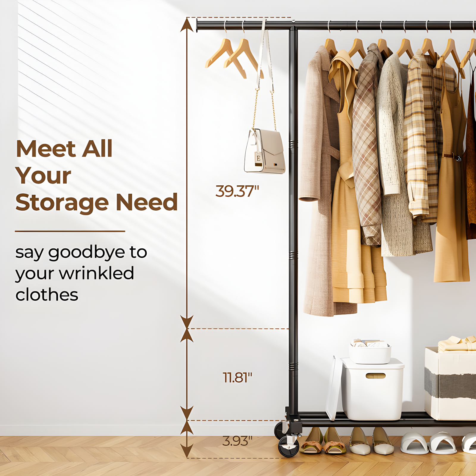 Rebrilliant Standing Rolling Clothing Rack | Wayfair