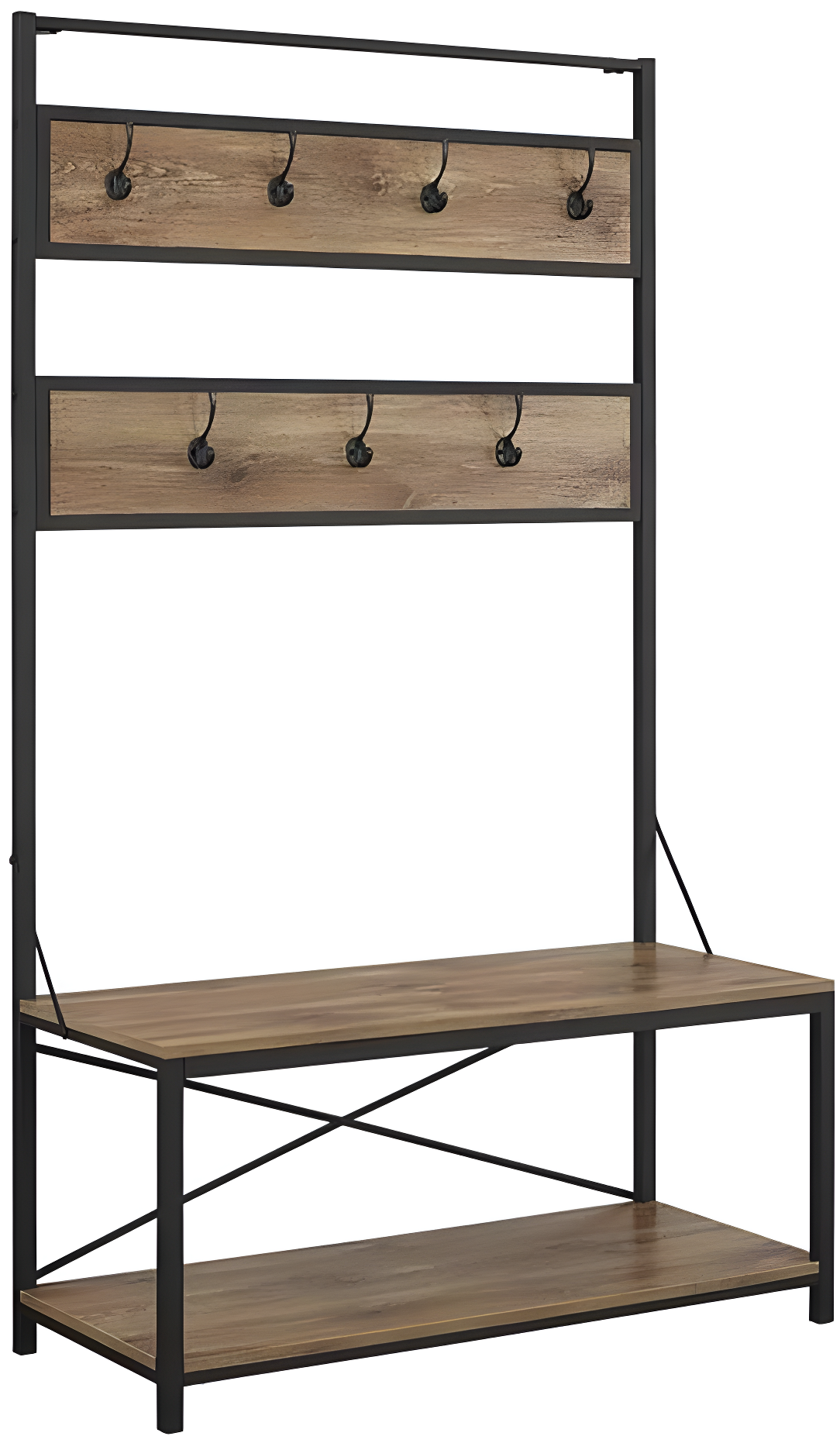 Walker Edison Industrial Hall Tree with Bench and Coat Hooks, Barnwood