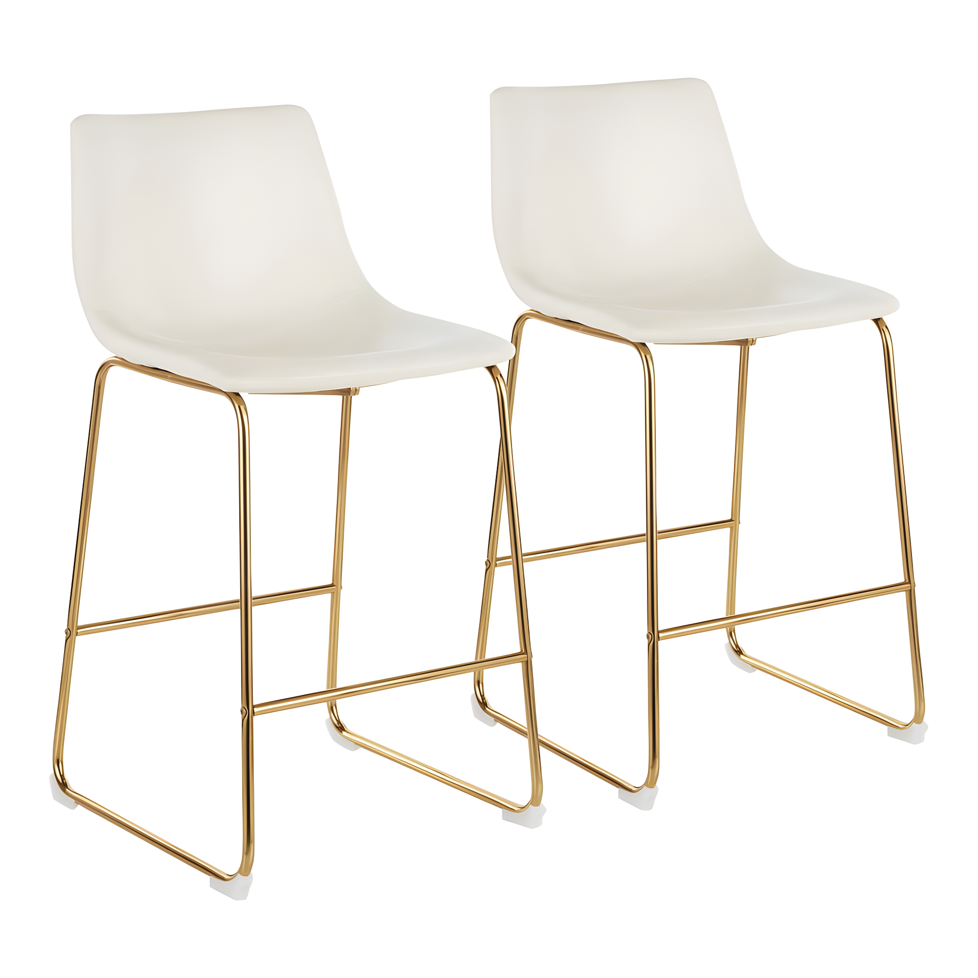 LumiSource Gold Metal, White PU Duke Counter Stool - Set of 2