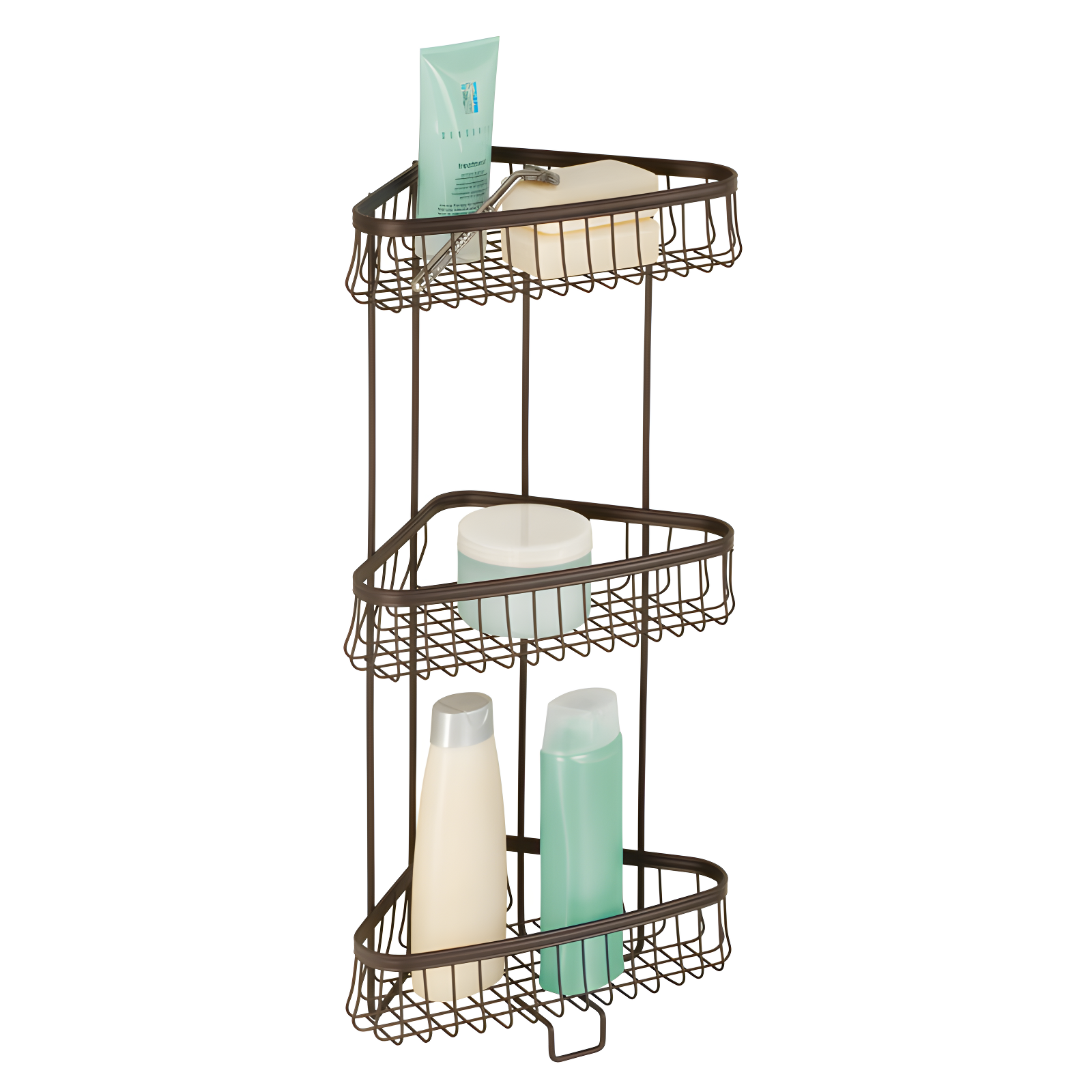 InterDesign iDesign York Metal Wire Corner Standing Shower Caddy 3-Tier Bath Shelf Baskets for Towels, Soap, Shampoo, Lotion, Accessories, Bronze