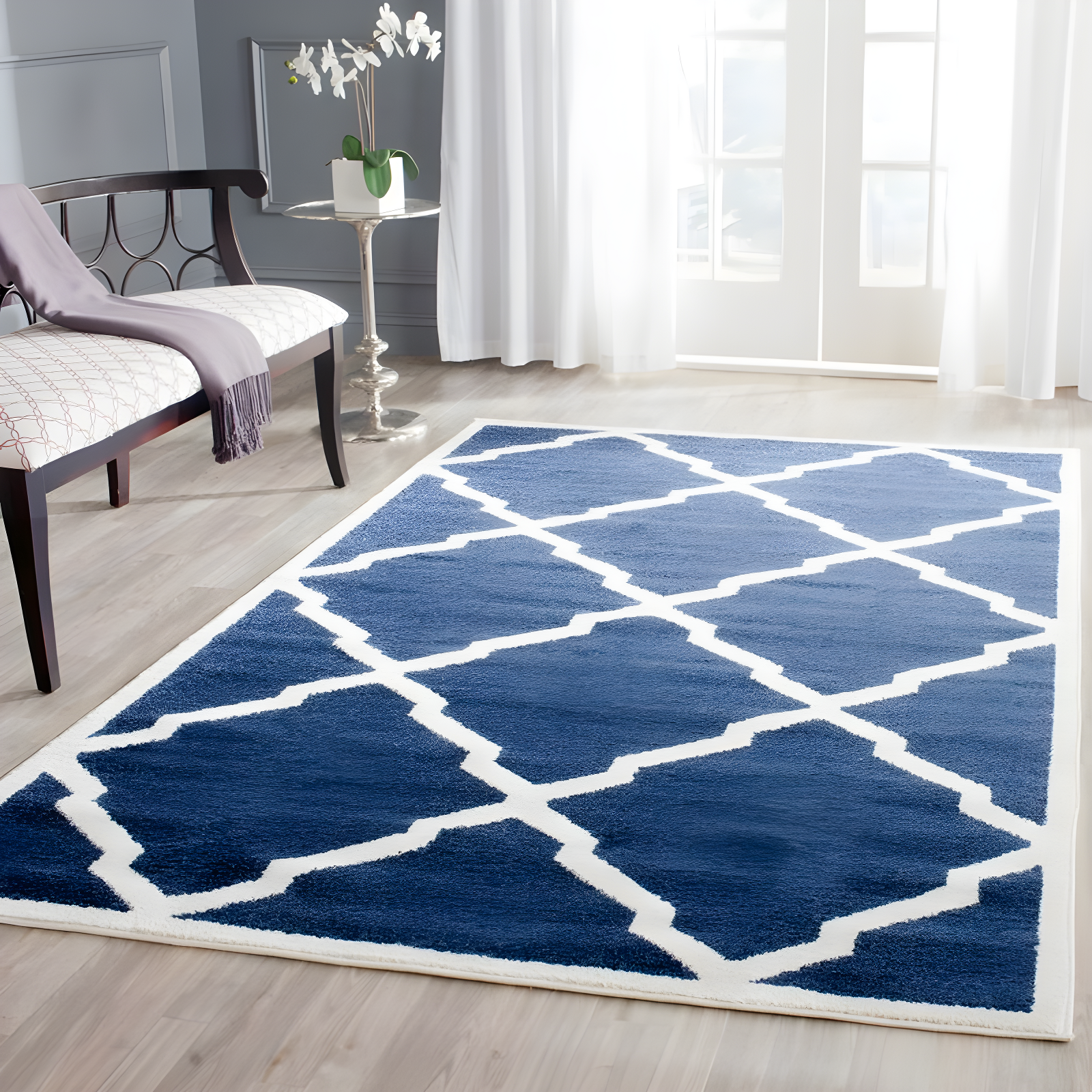 Amherst AMT421 Power Loomed Indoor Area Rug - Navy/Beige - 5'3"x8' - Safavieh