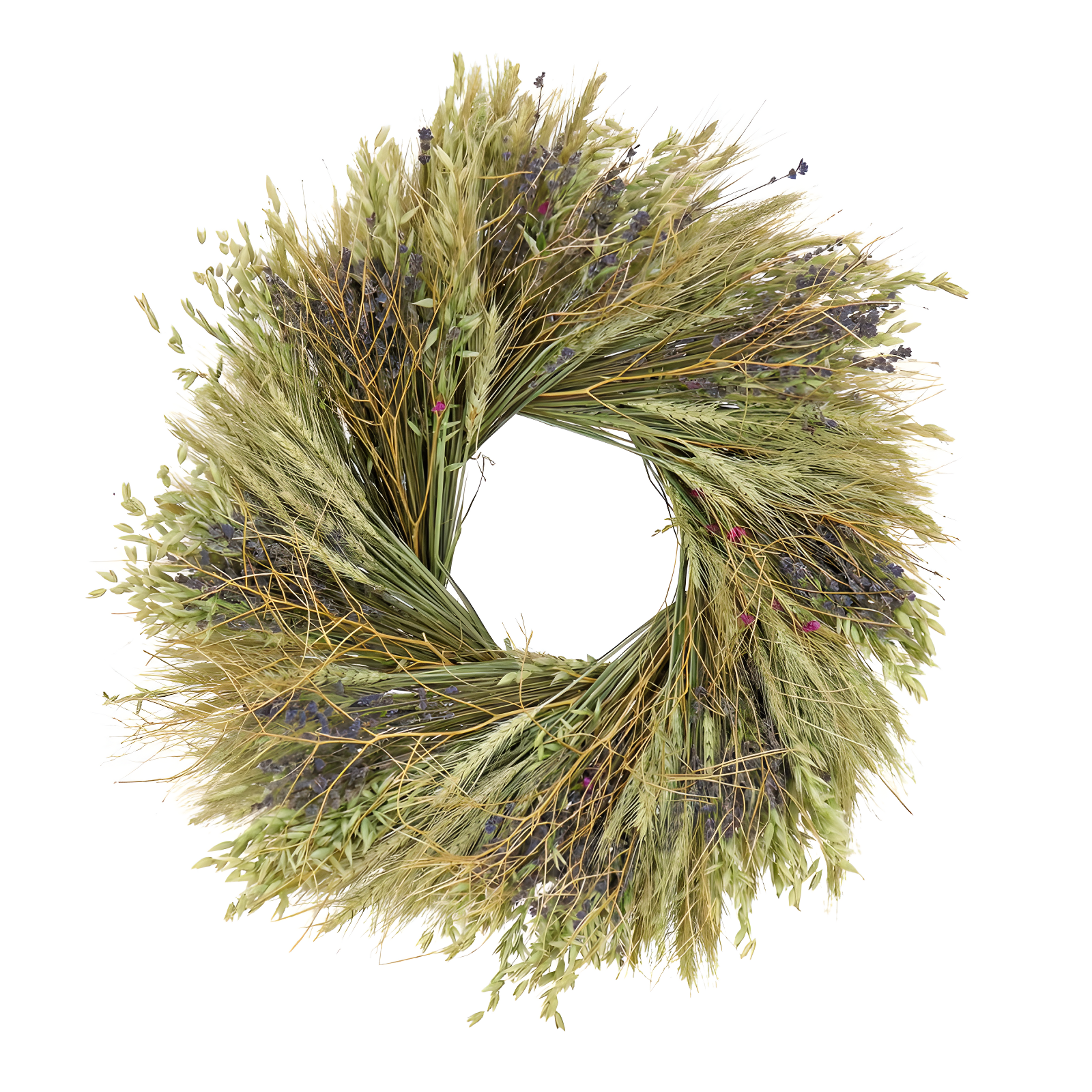 22" Artificial Wheat Stalks Spring Wreath with Lavender and Leafy Greens - National Tree Company