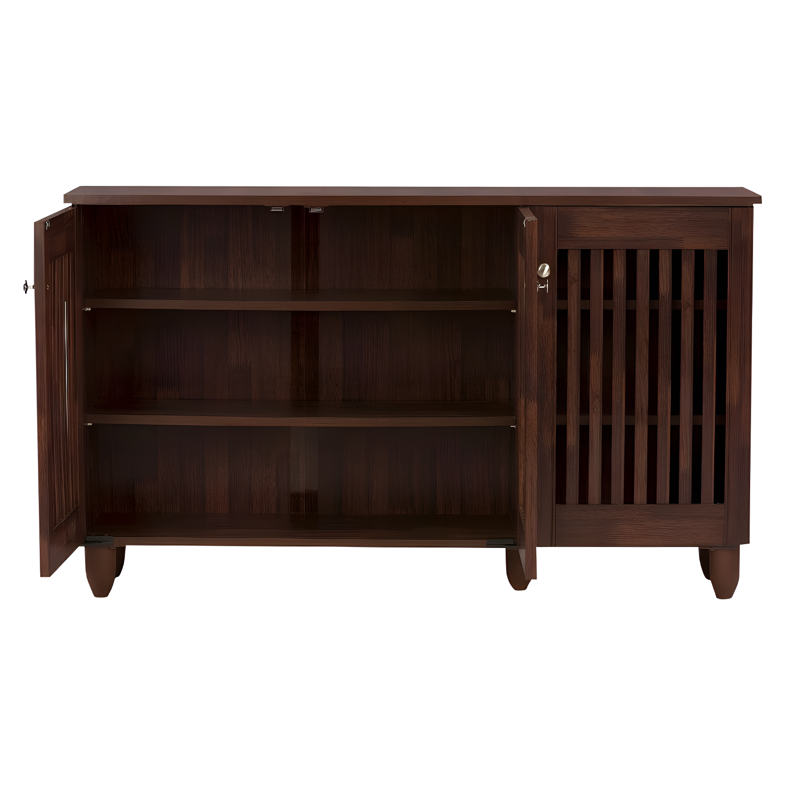 Fernanda Modern and Contemporary 3-Door Wooden Entryway Shoes Storage Wide Cabinet - Oak Brown - Baxton Studio: 10 Fixed Shelves, Hardwood & MDF