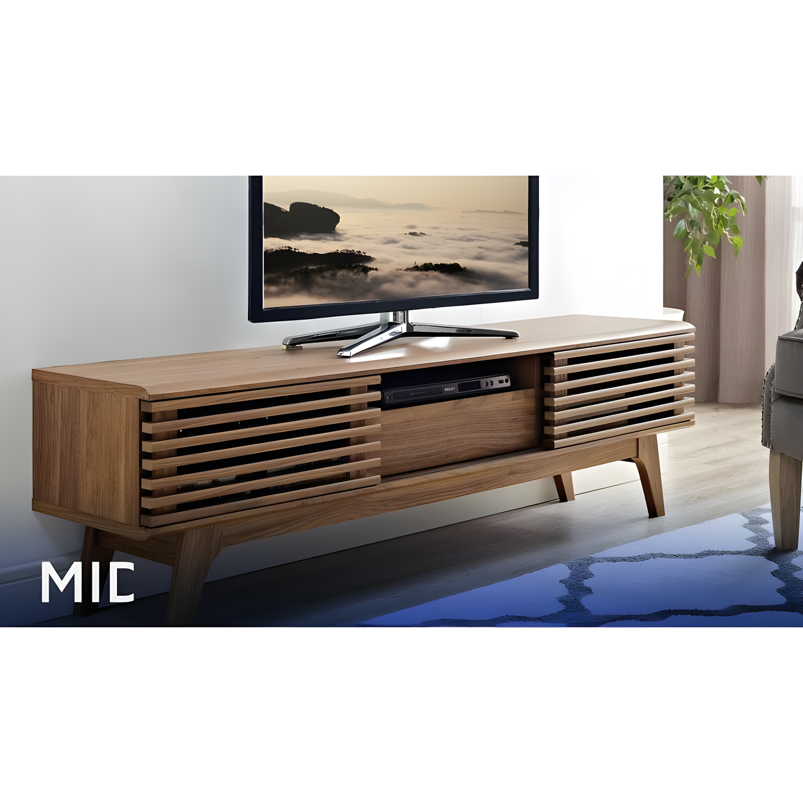 Render TV Stand for TVs up to 59" Walnut - Modway: Mid-Century Media Storage, Sliding Doors