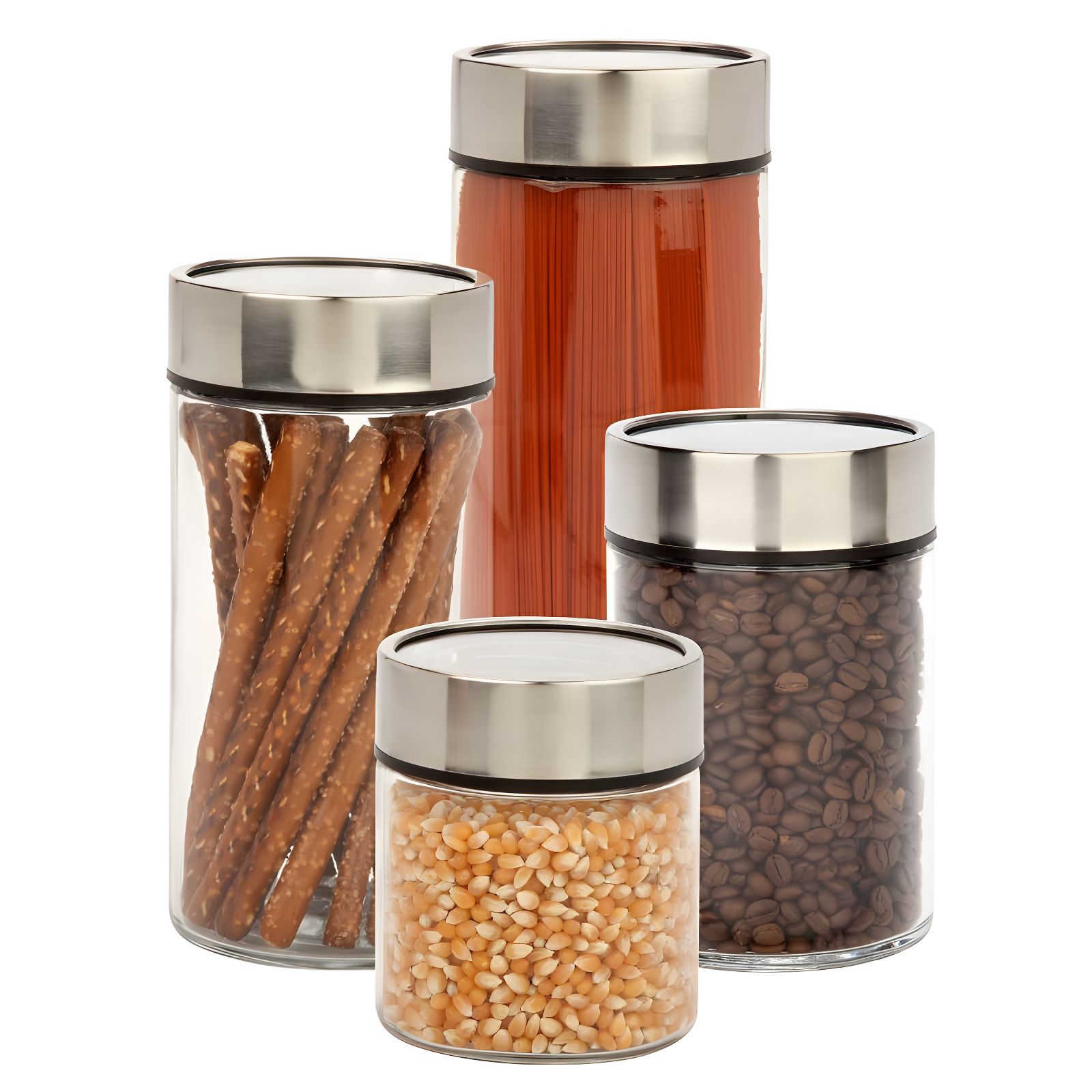 Honey-Can-Do 4pc Date Dial Jar Set: Glass Kitchen Storage Jars with Stainless Steel Lids, Clear, Food Container Set