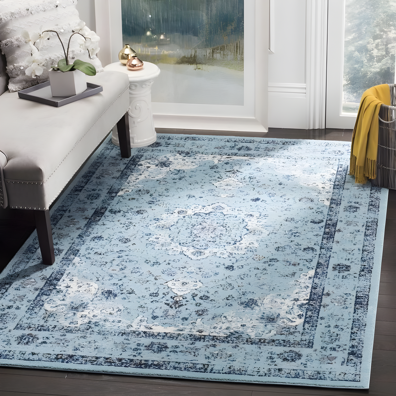 Evoke EVK220 Power Loomed Area Rug - Light Blue/Light Blue - 6'7"x9' - Safavieh.