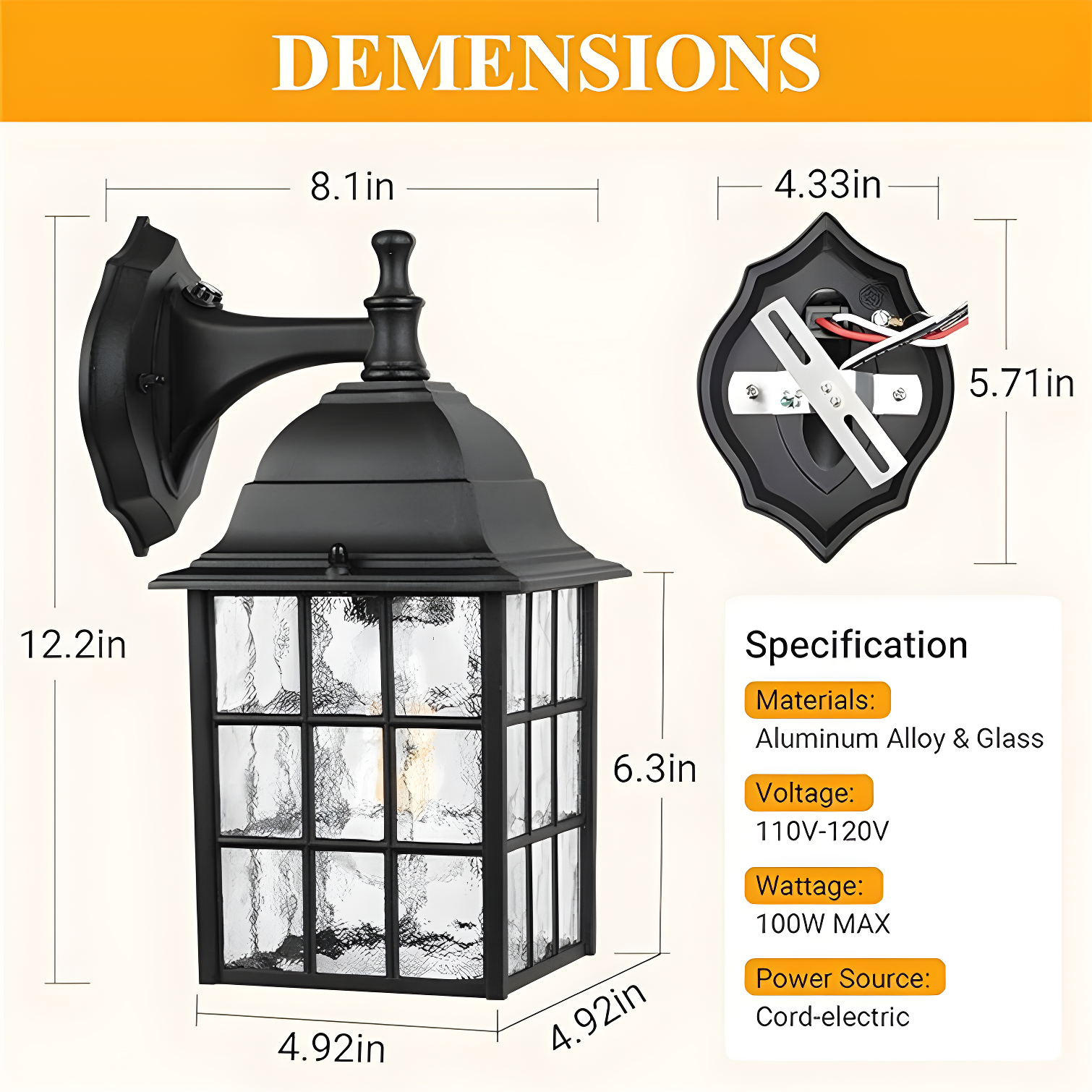 RIZPET 2-Pack Dusk To Dawn Outdoor Wall Lights, Sensor Exterior Light Fixtures Wall Mount, Porch Lights, Black Wall Lantern Wall Lamp, Waterproof Wall Sconce, Outside Lighting For Garage, Front Door (Set of 2)