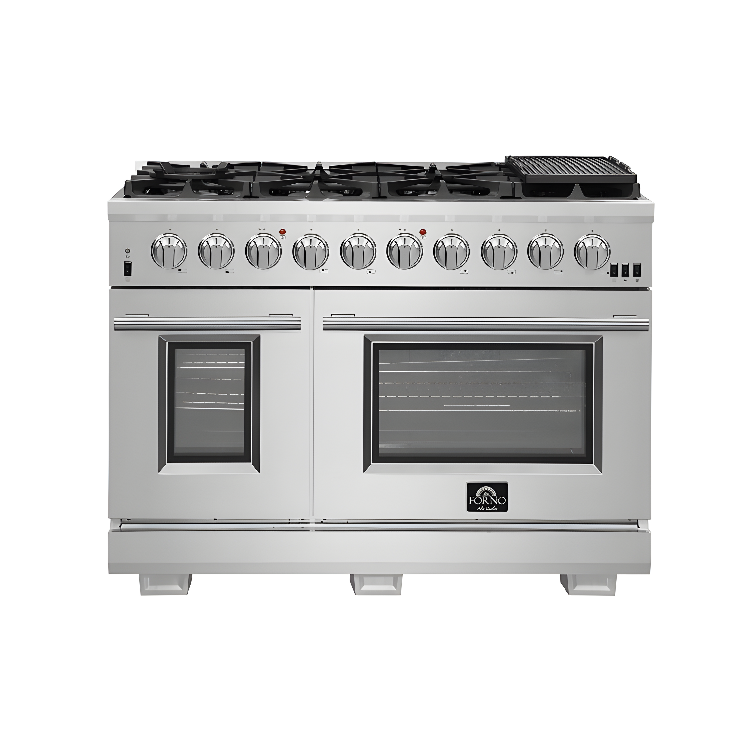 Forno Capriasca 48-inch Dual Fuel Range All Stainless Steel, 8 Brass Burners, 6.58 cu.ft. Double Ovens FFSGS6187-48