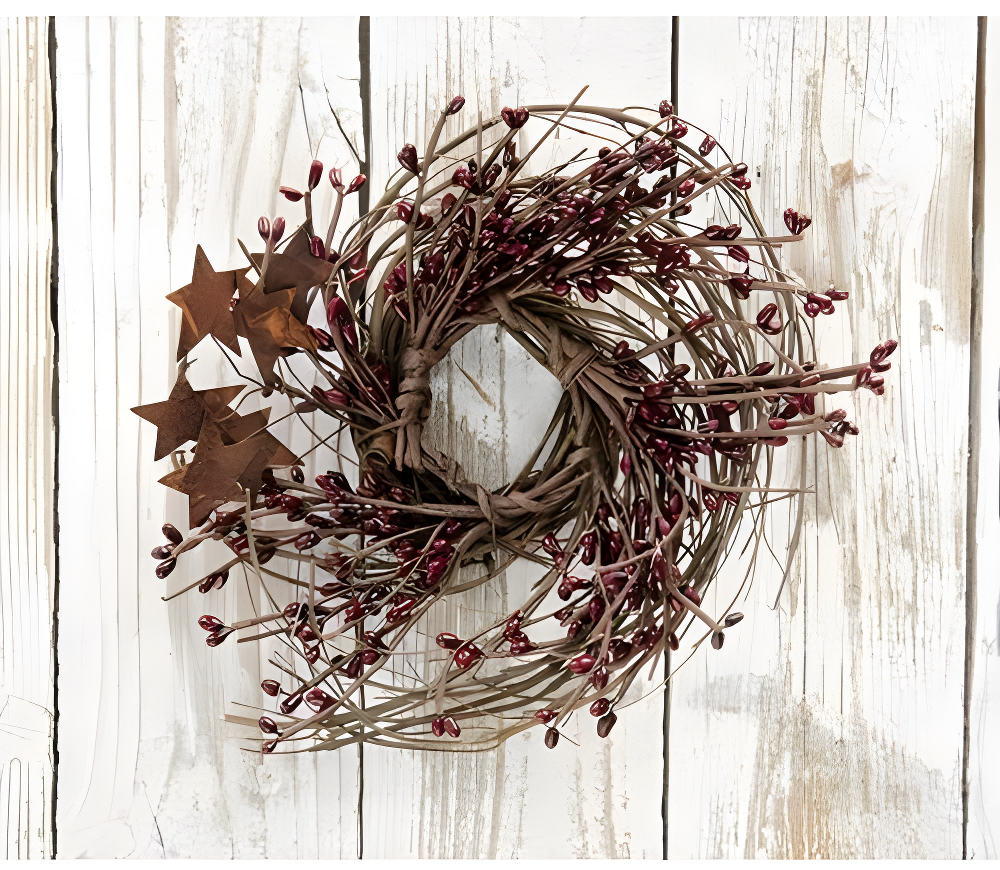 CWI Gifts Pip and Twig with Rusty Star Wreath, 10-Inch, Burgundy