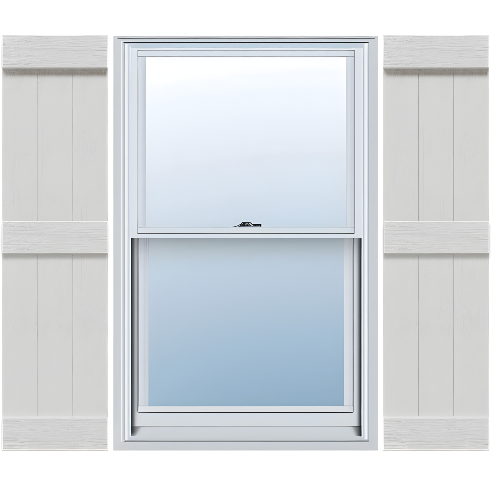 Ekena Millwork Timberthane Faux Rustic Joined Board-n-Batten Faux Wood Shutters w/End Batten