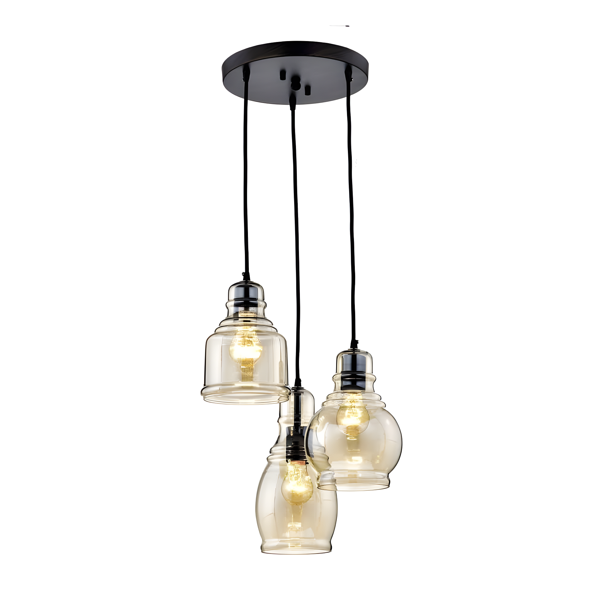 The Lighting Store Mariana Antique Black Cognac Glass 3-light Cluster Pendant Chandelier