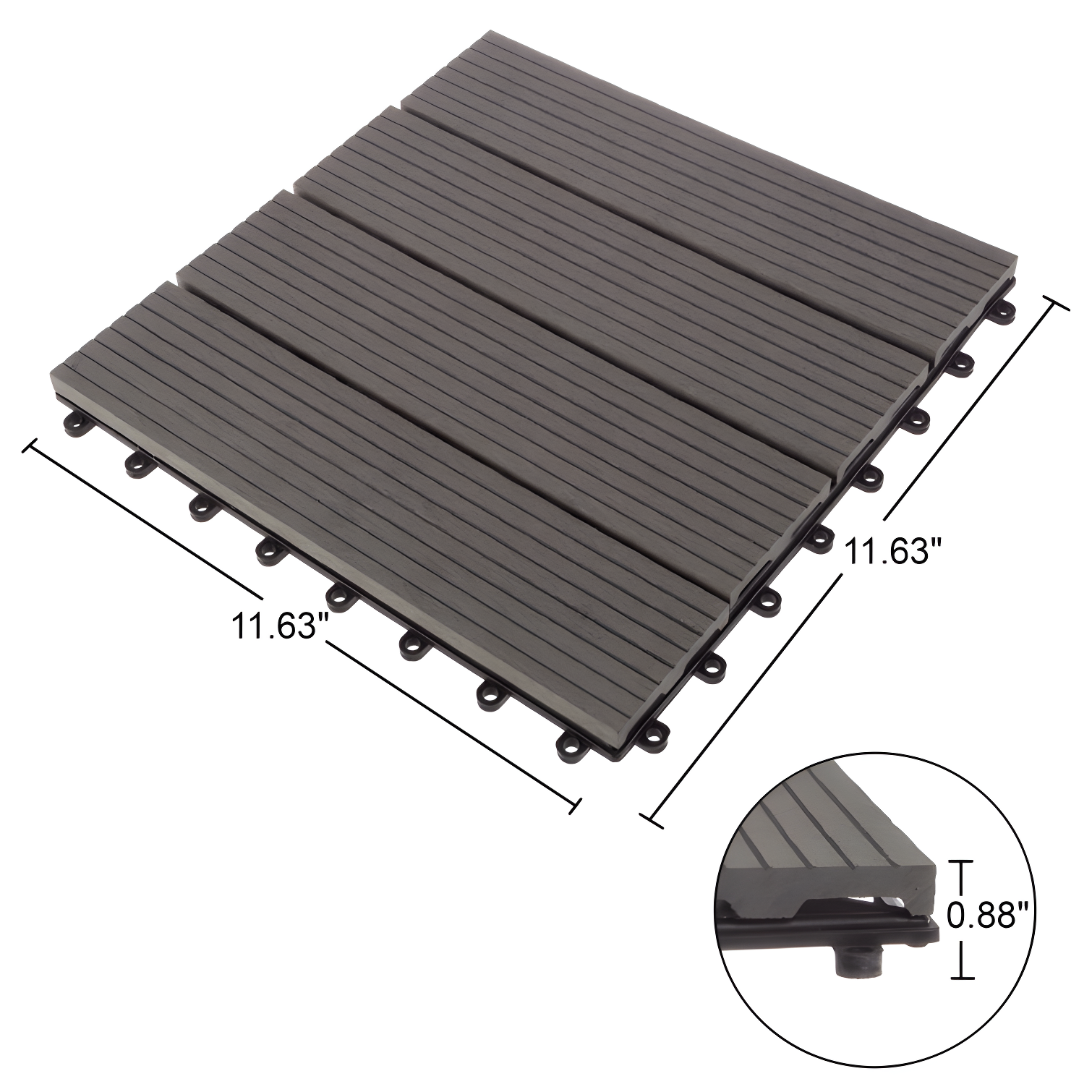 Deck Tiles - 6-Pack Wood Plastic Composite Interlocking Patio Tiles - 5.8SQFT Outdoor Flooring for Balcony, Porch, and Garage by Pure Garden