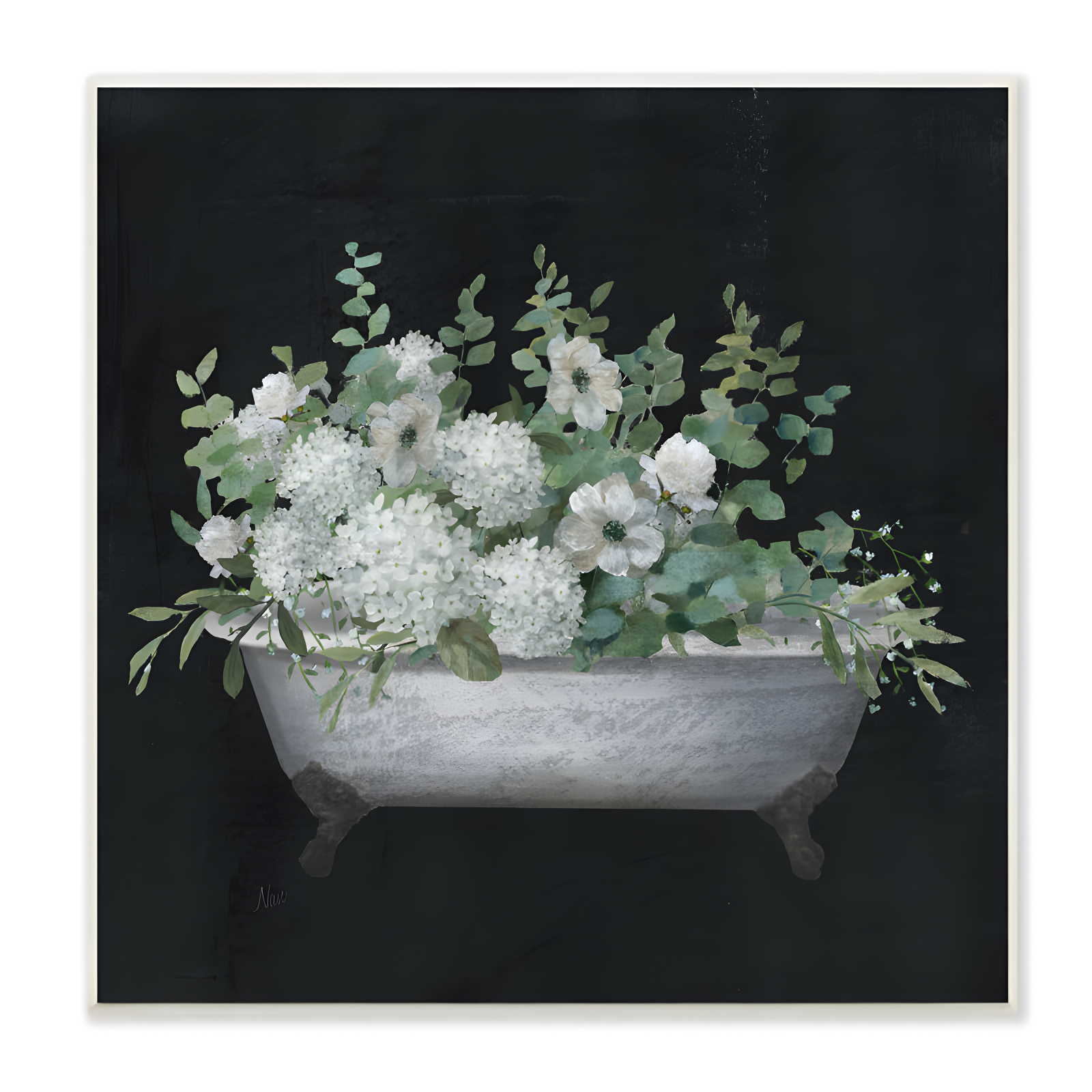 Stupell Industries " Vintage Clawed Bathtub Botanical White Flower Bouquet " by Nan