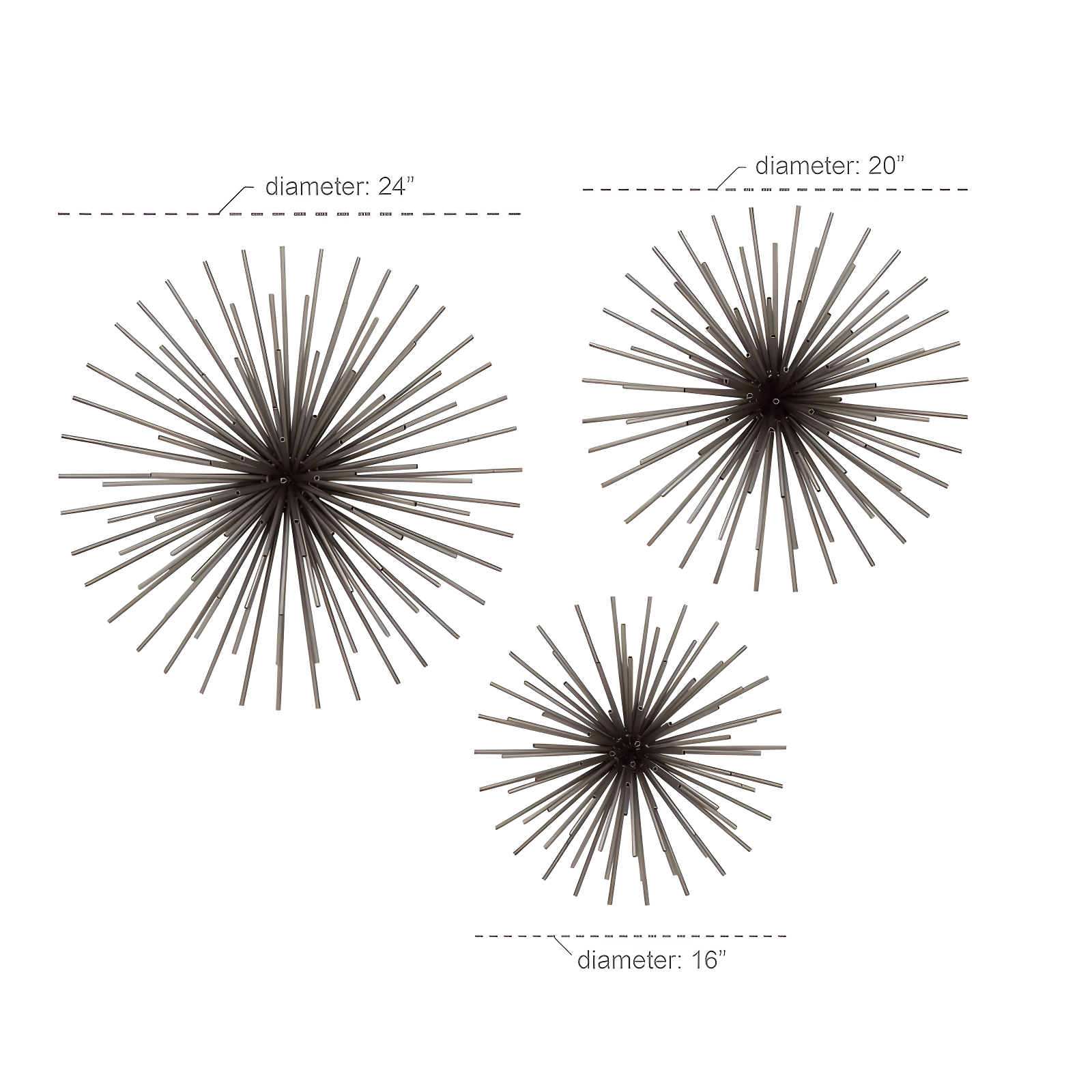 Set of 3 Metal Starburst 3D Wall Decors Black - Olivia & May: Contemporary Iron Artwork, Vertical Display