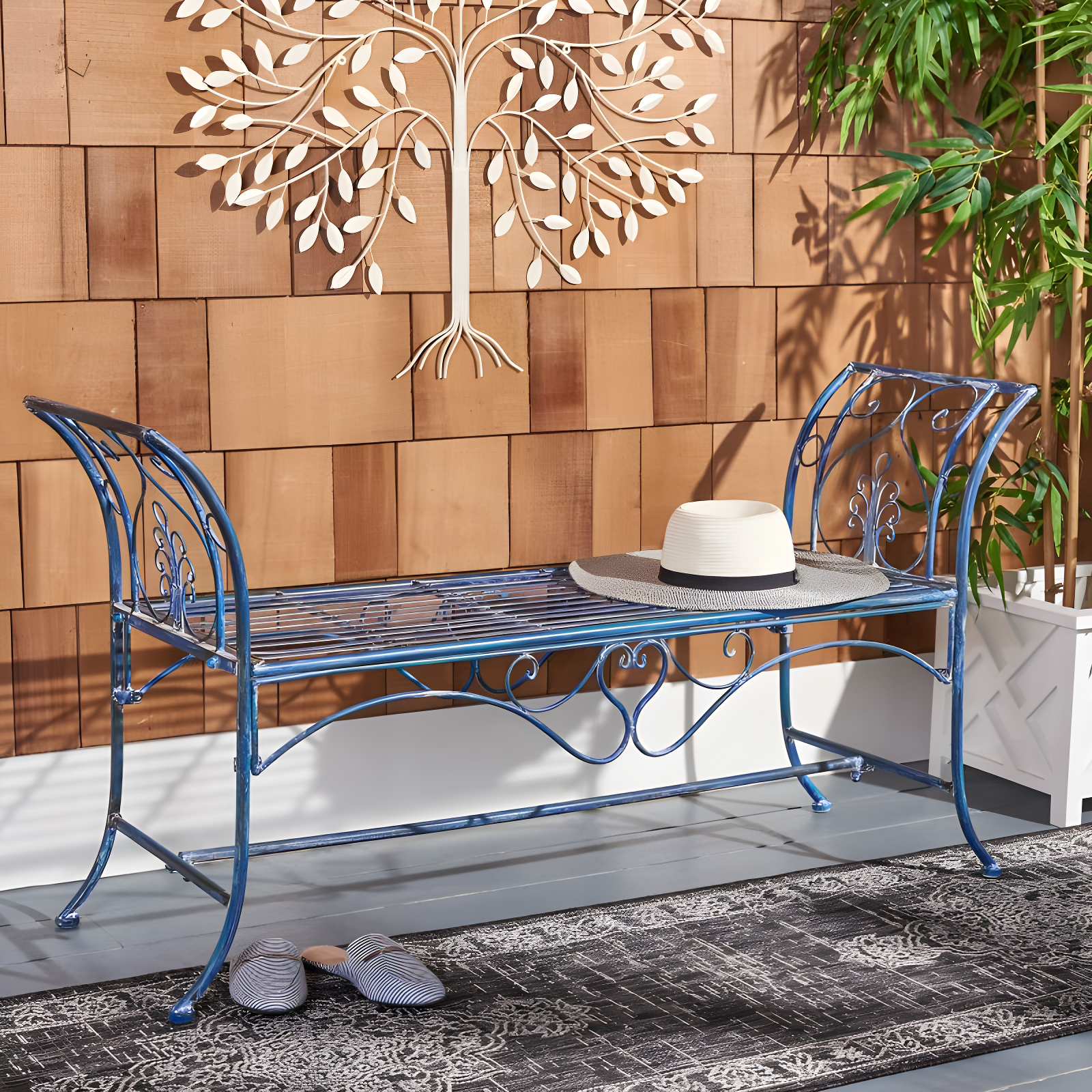 Adina Bench - Outdoor - PAT5016 - Mossy Blue - Safavieh