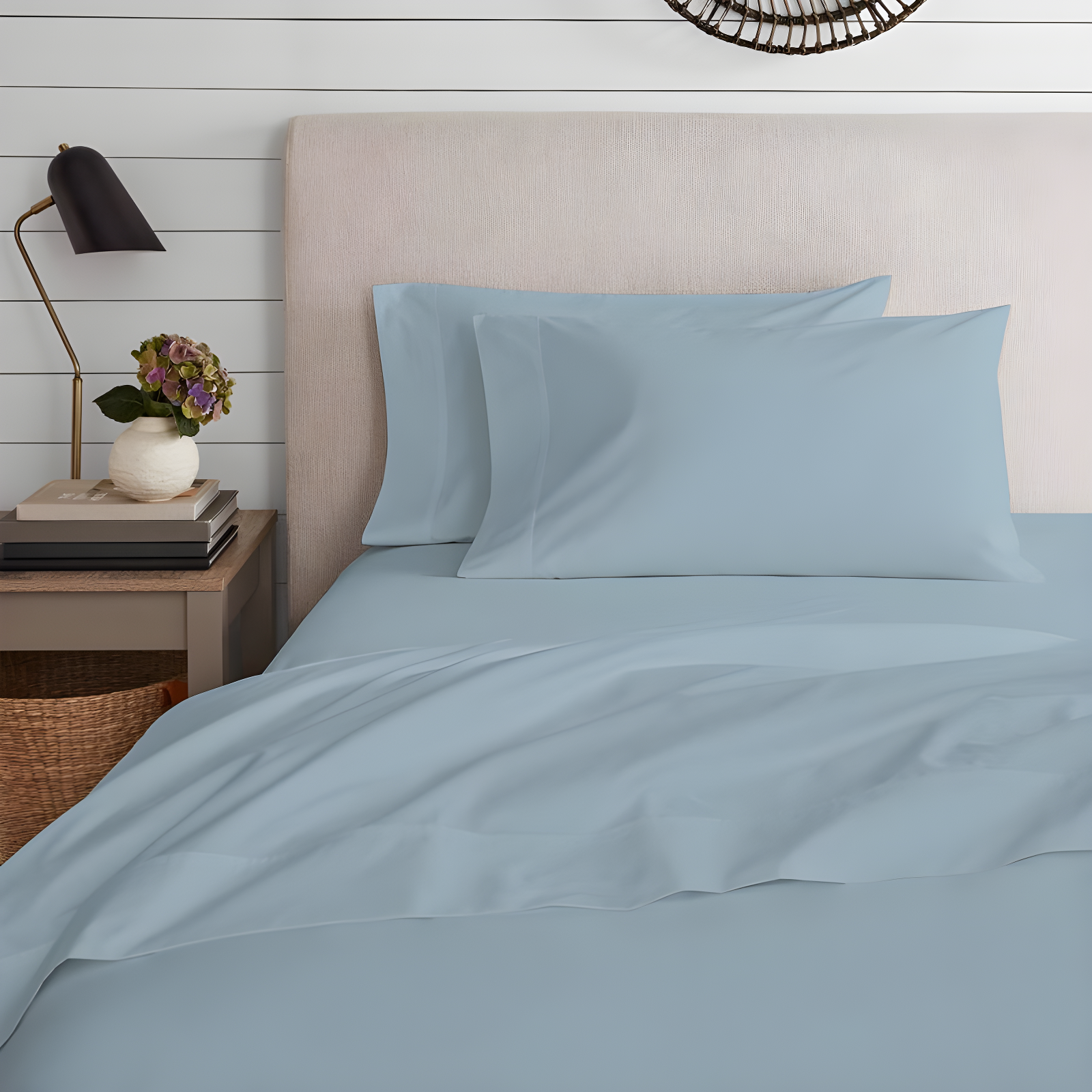 Purity Home Twin 300 Thread Count Organic Cotton Brushed Percale Sheet Set Aqua: GOTS Certified, Deep Pocket, OEKO-TEX Standard