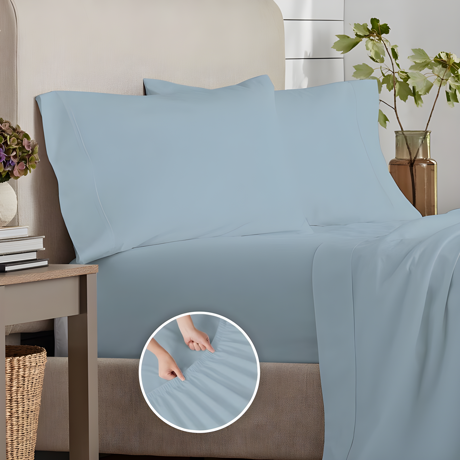 Purity Home Twin 300 Thread Count Organic Cotton Brushed Percale Sheet Set Aqua: GOTS Certified, Deep Pocket, OEKO-TEX Standard