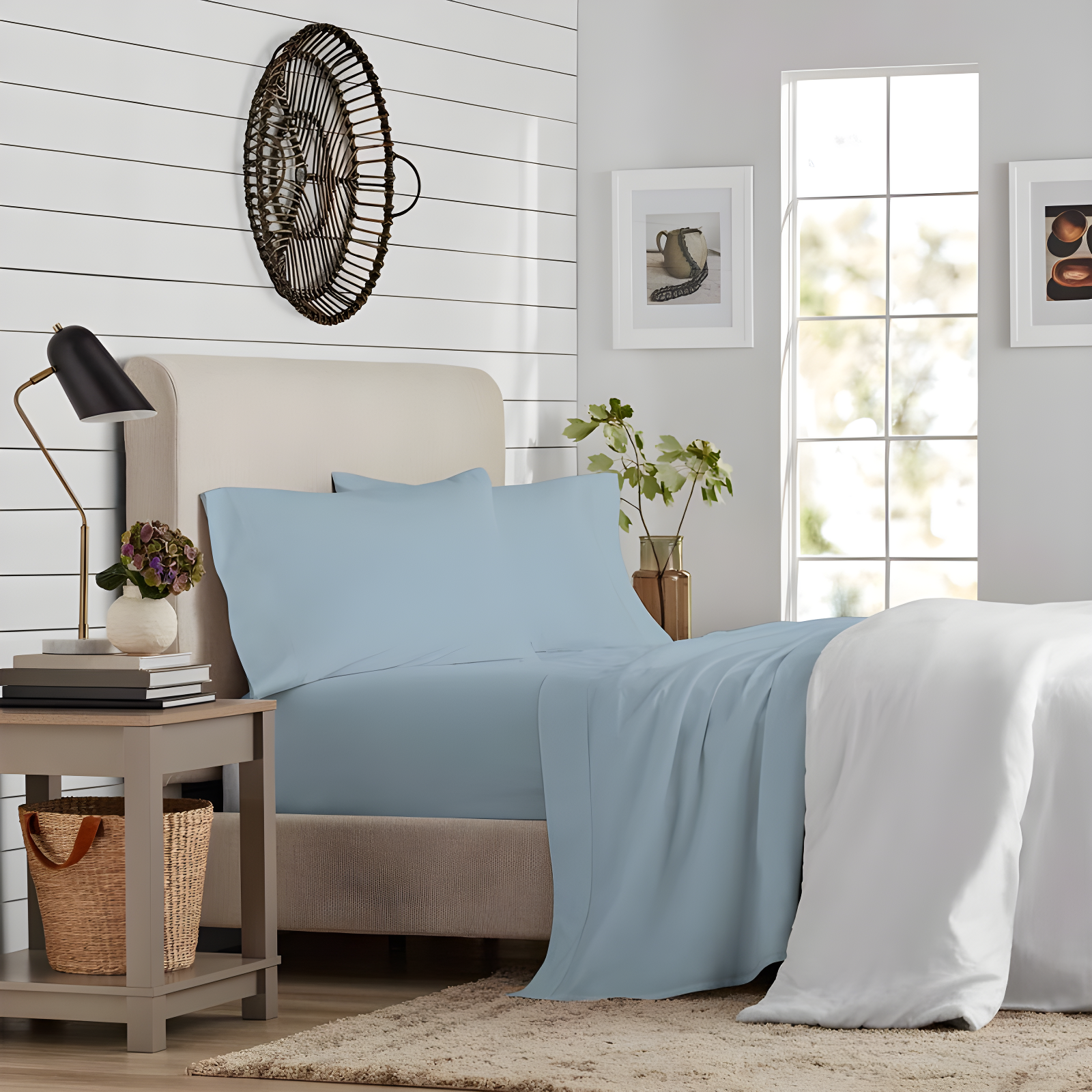 Purity Home Twin 300 Thread Count Organic Cotton Brushed Percale Sheet Set Aqua: GOTS Certified, Deep Pocket, OEKO-TEX Standard