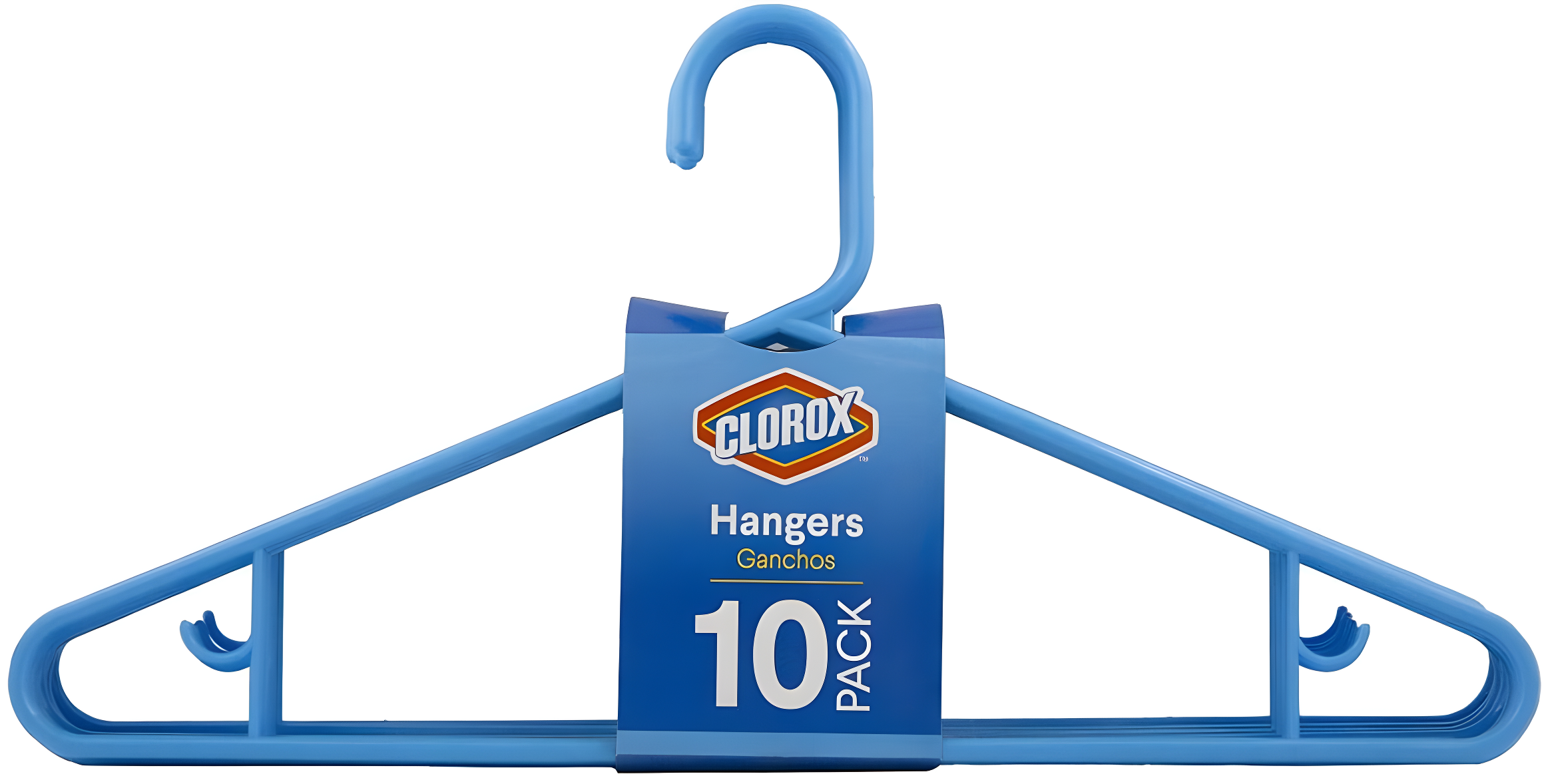 Clorox Blue Plastic Clothes Hangers – 10 Pack | Ideal for Everyday Standard Use | Two Accessory Hooks | Value Set
