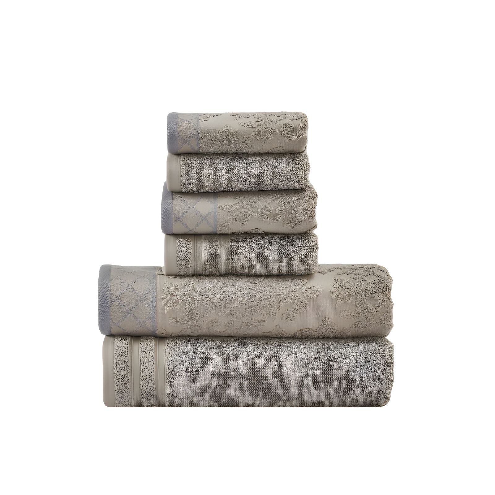 Modern Threads Modern Threads 6-Piece Damask Jacquard/Solid Ultra Soft 550GSM 100% Combed Cotton Towel Set with Embellished Borders