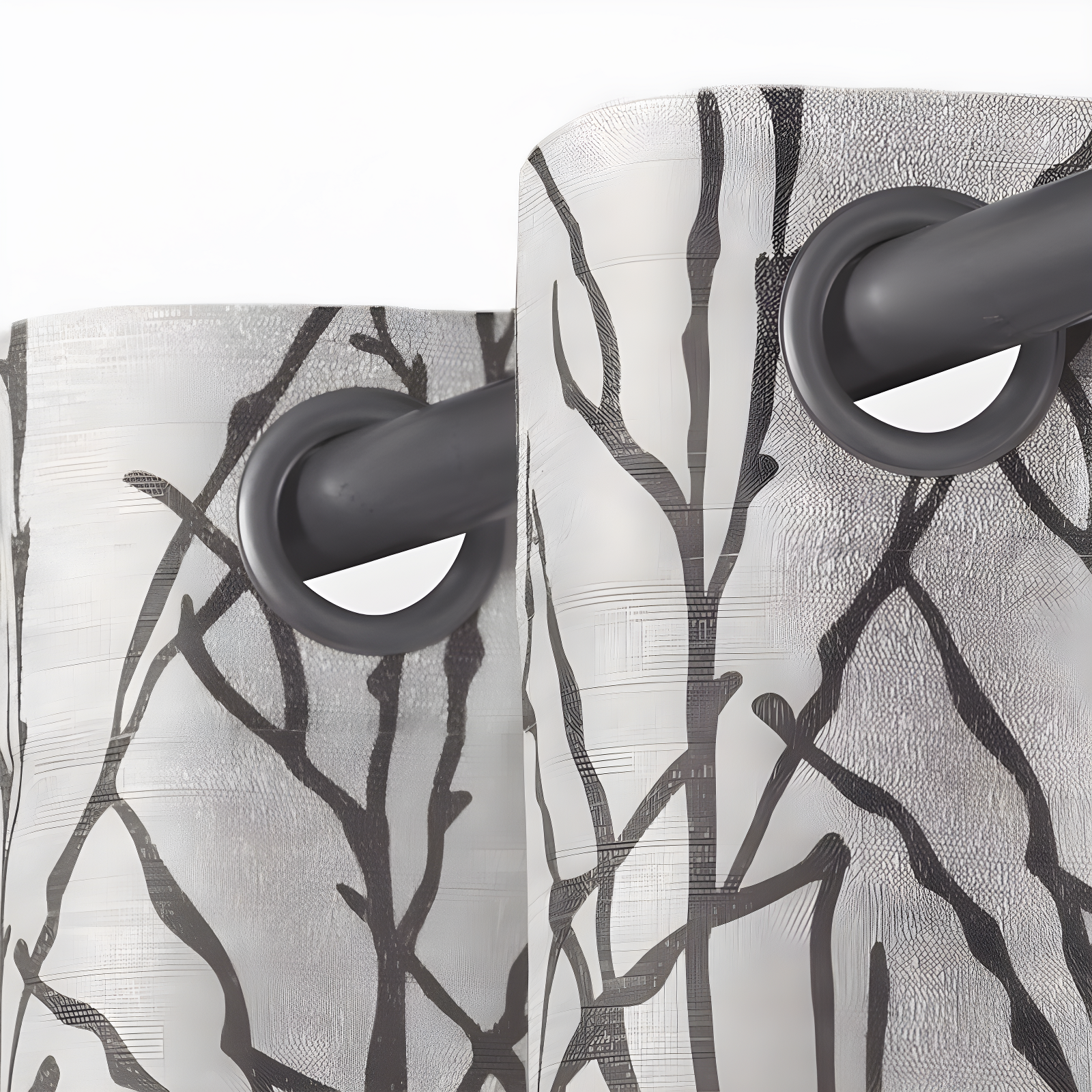 Set of 2 108"x54" Branches Linen Blend Grommet Top Window Curtain Panel Black Pearl: Light Filtering, Botanical Design