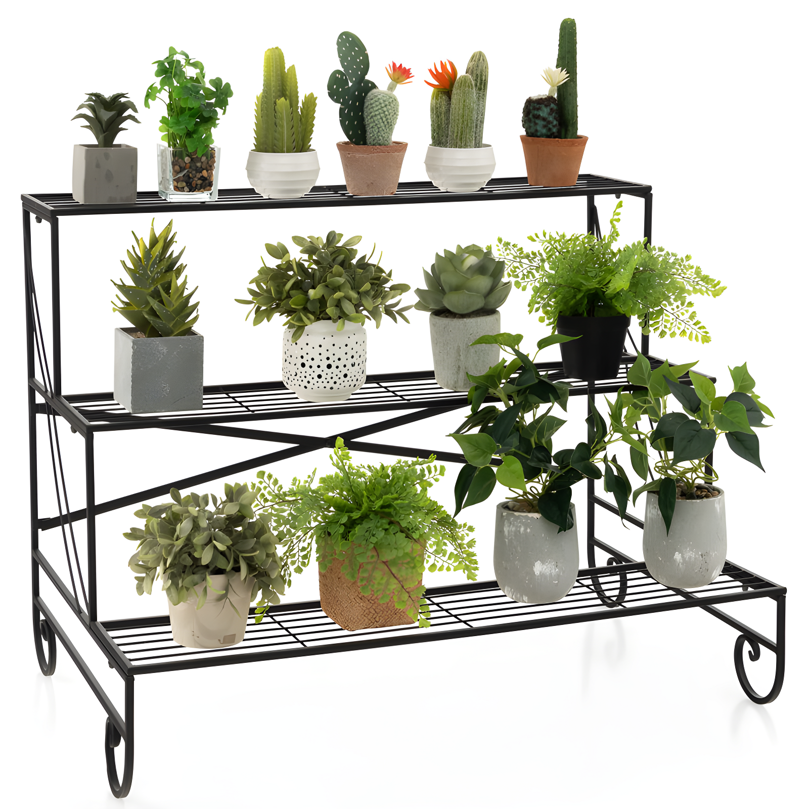 3 Tier Metal Plant Stand, Ladder Shaped Flower Pot Stand